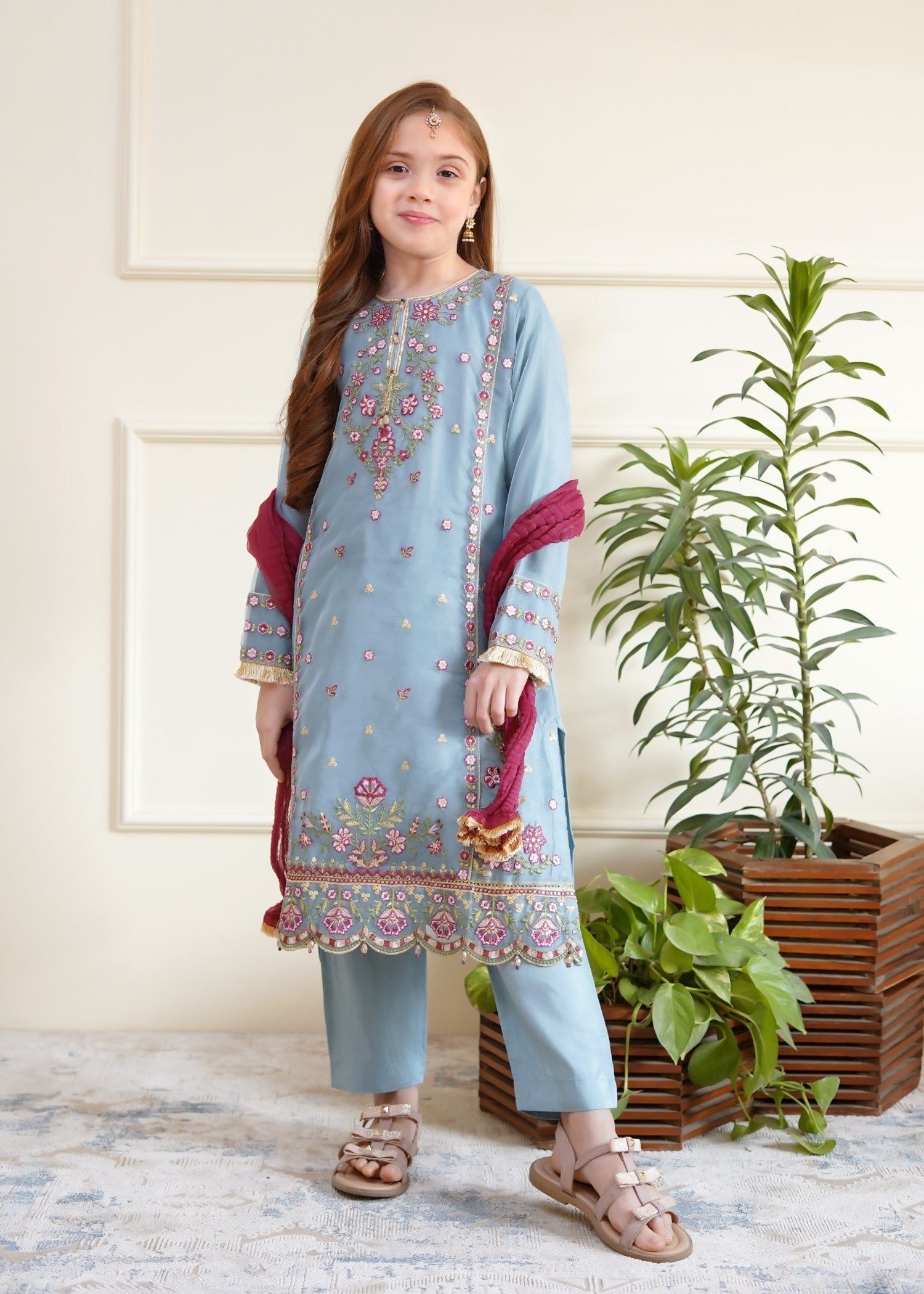 organza Kurta Set in Powder blue