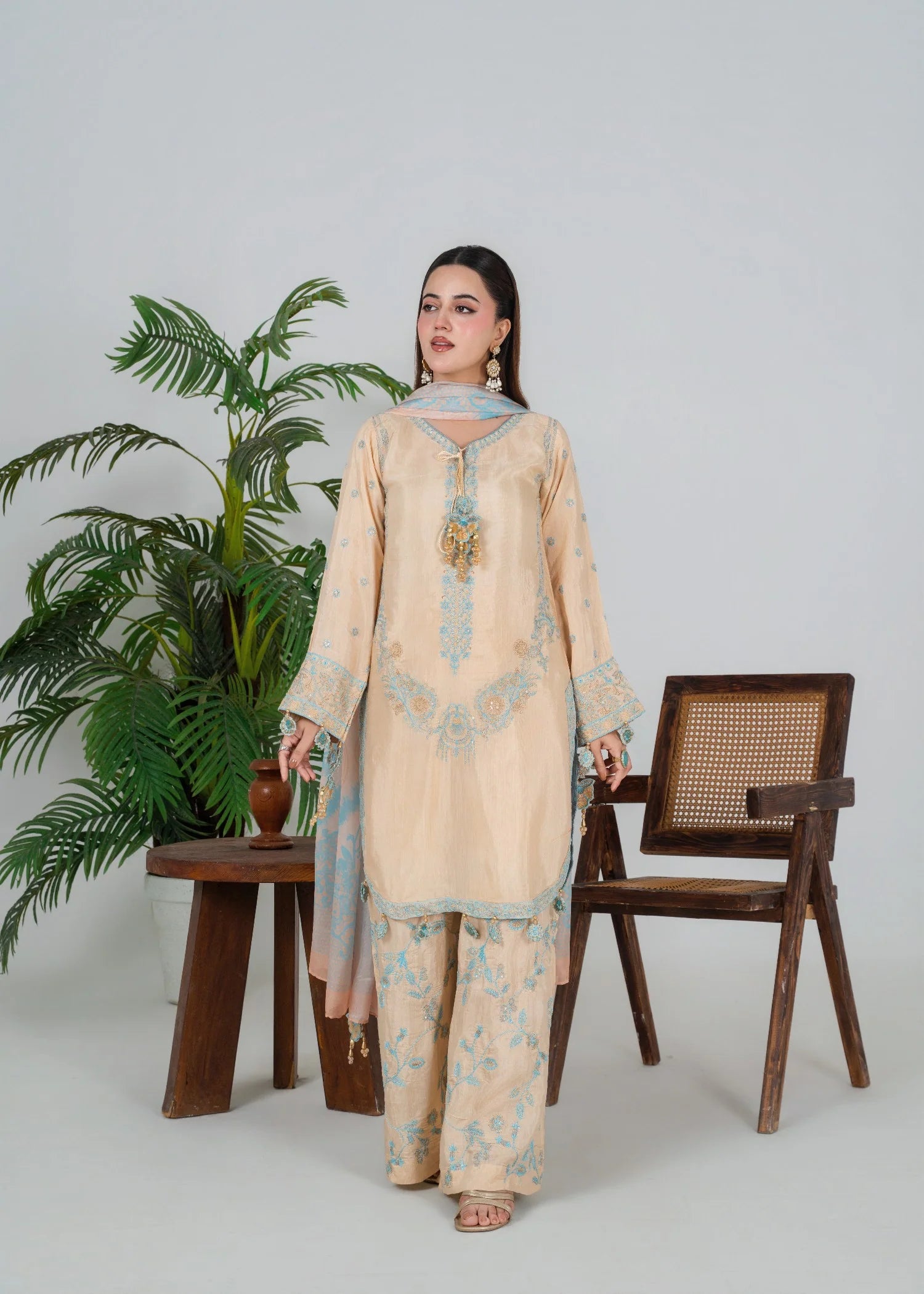 silk Kurta Set in Cream