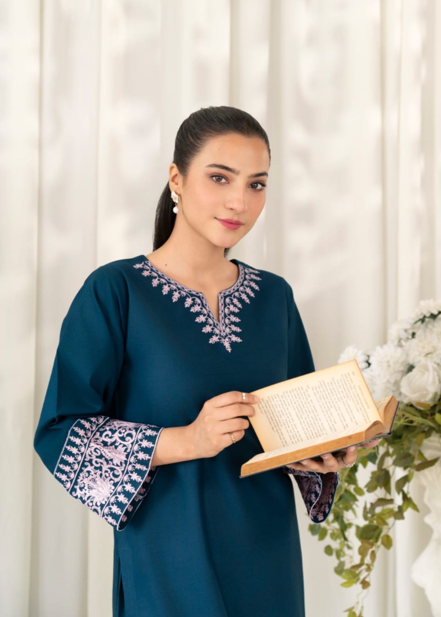 slub khaddar Kurta Set in Teal