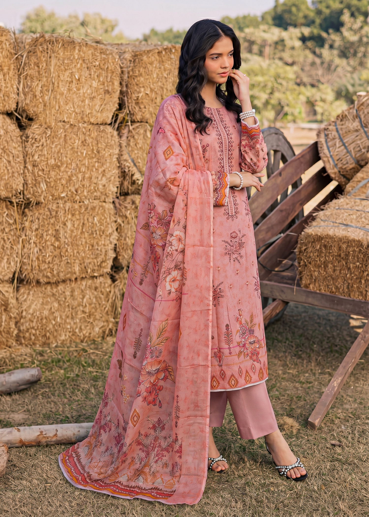 karandi Unstitched in Pink