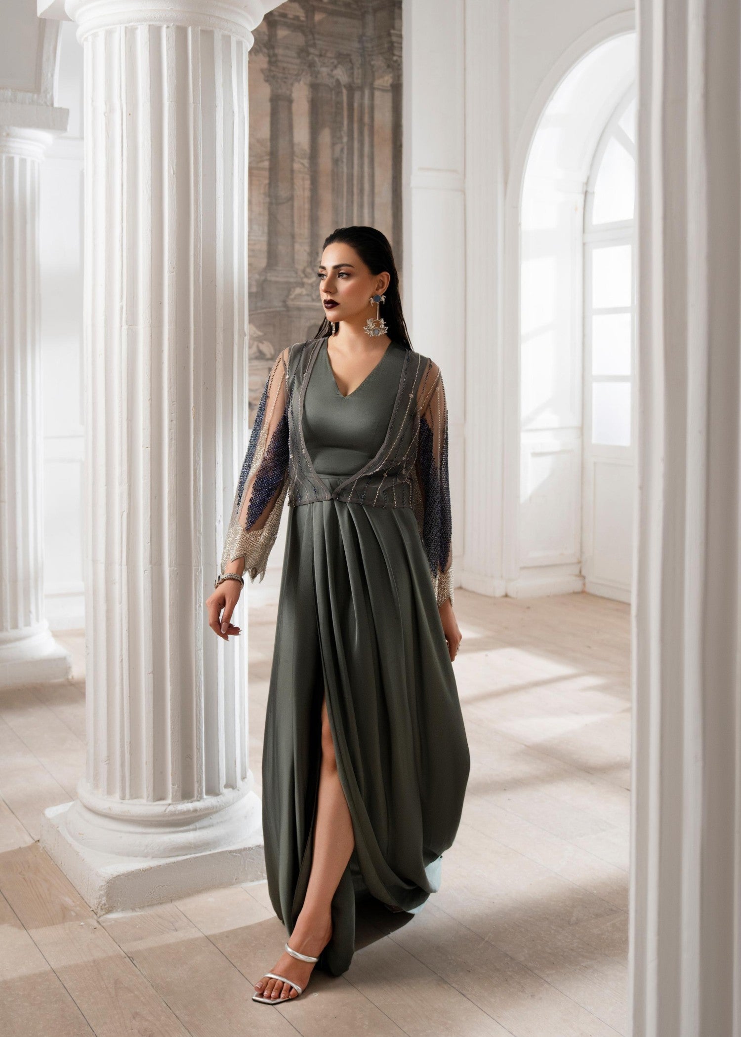 silk charmeuse Dress in Grey