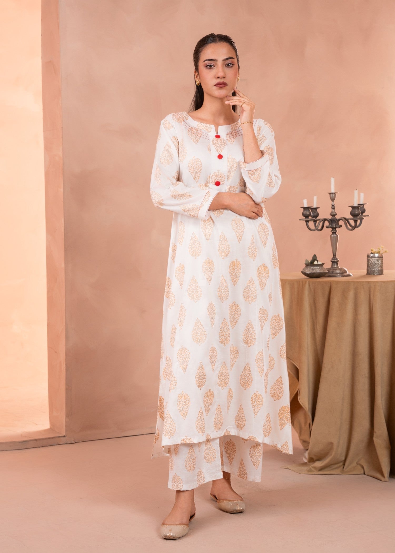 linen Pishwas in White