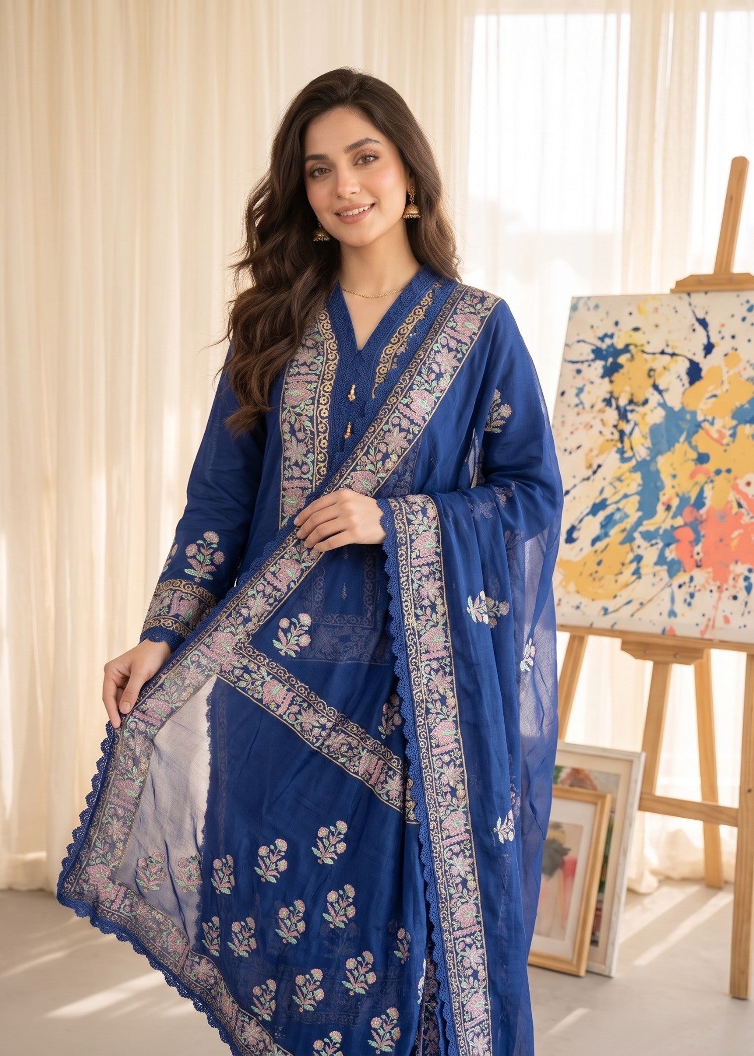 pk raw silk Kurta Set in Navy blue
