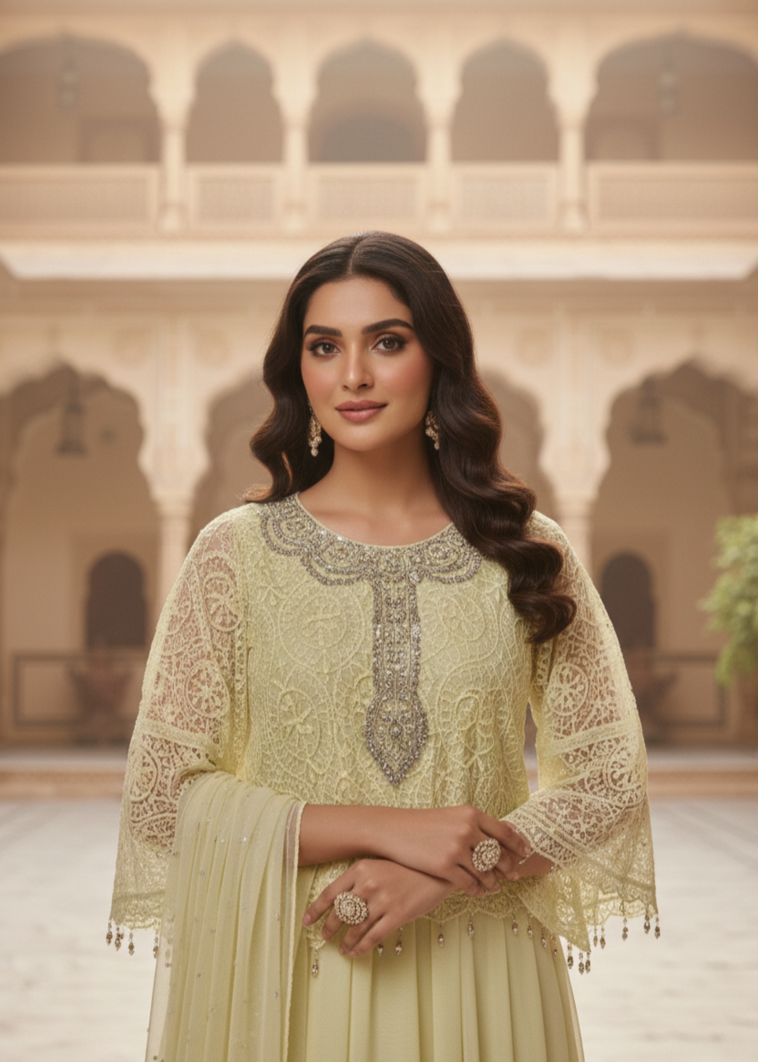 chiffon Pishwas in Yellow