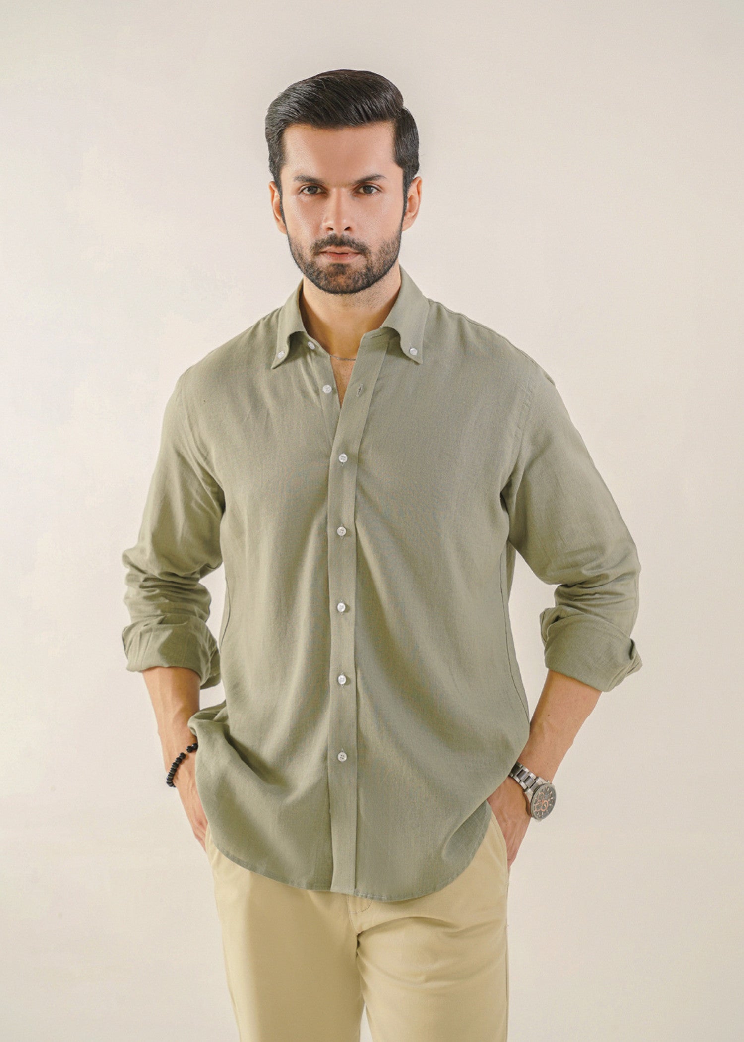 linen Casual Shirt in Eucalyptus green