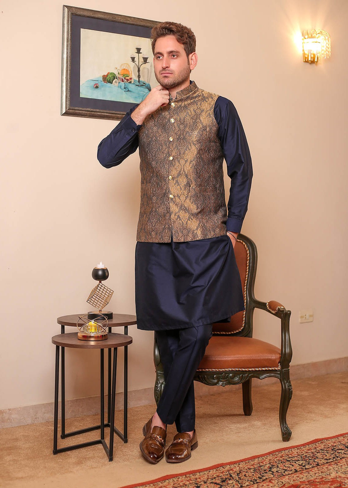 banarsi silk Waistcoat in Brown
