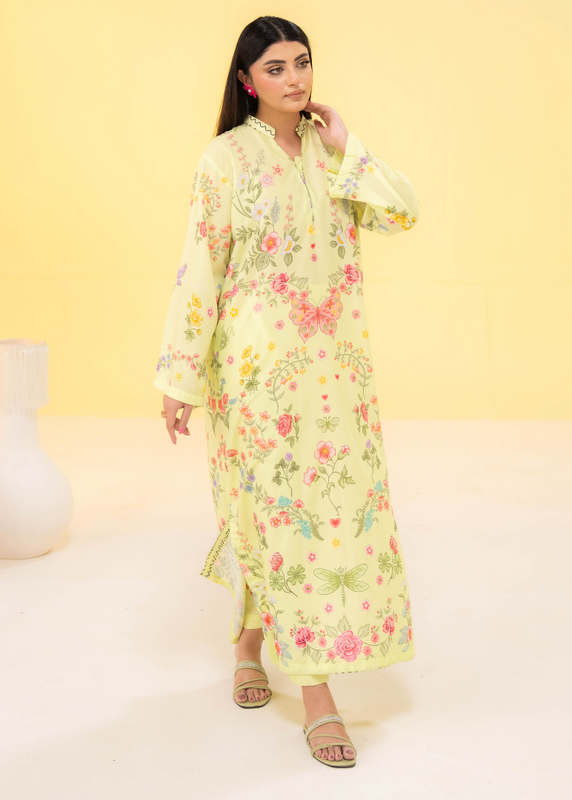 poly lawn Kaftan in Lemon