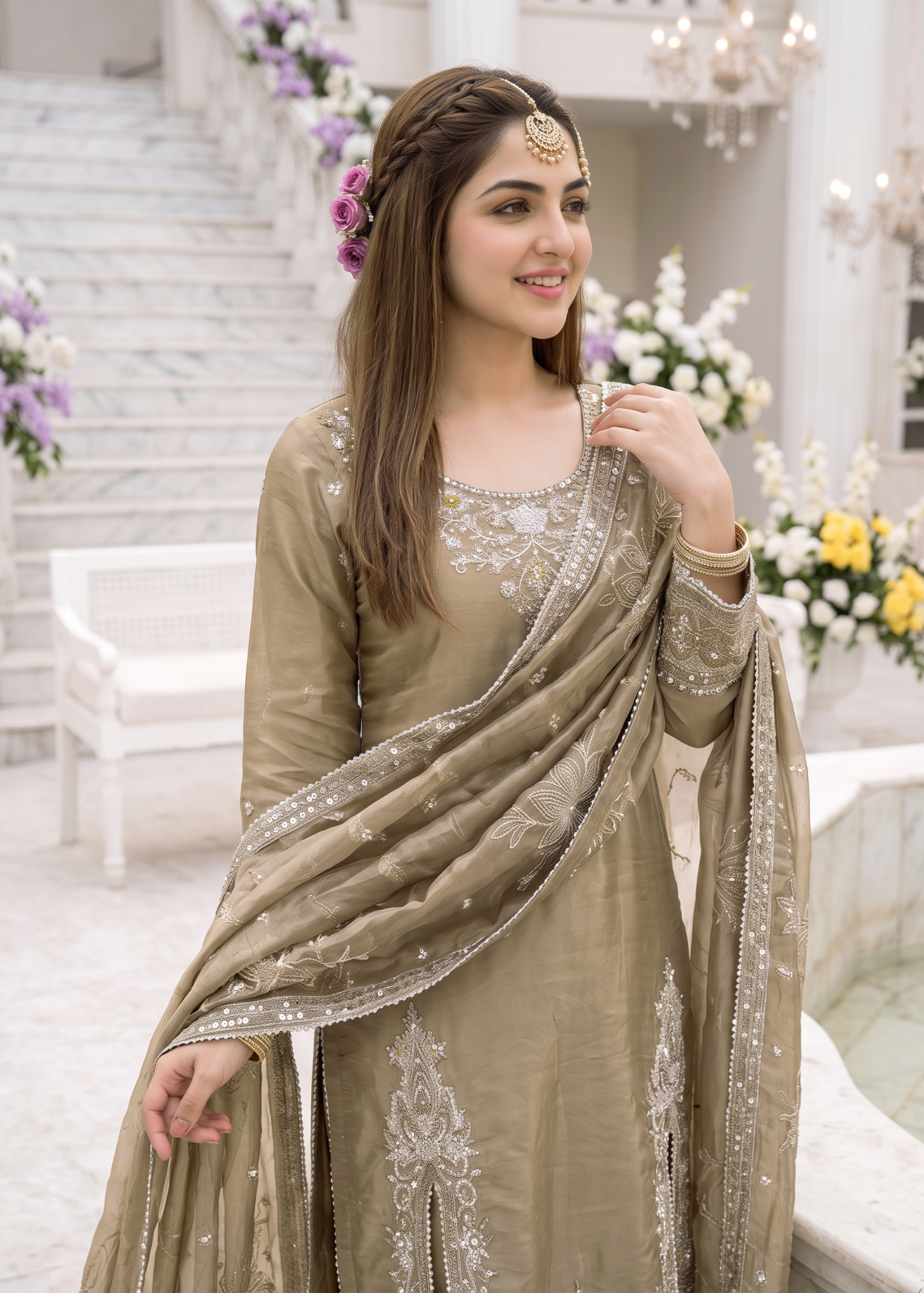 cotton silk Kurta Set in Sage green
