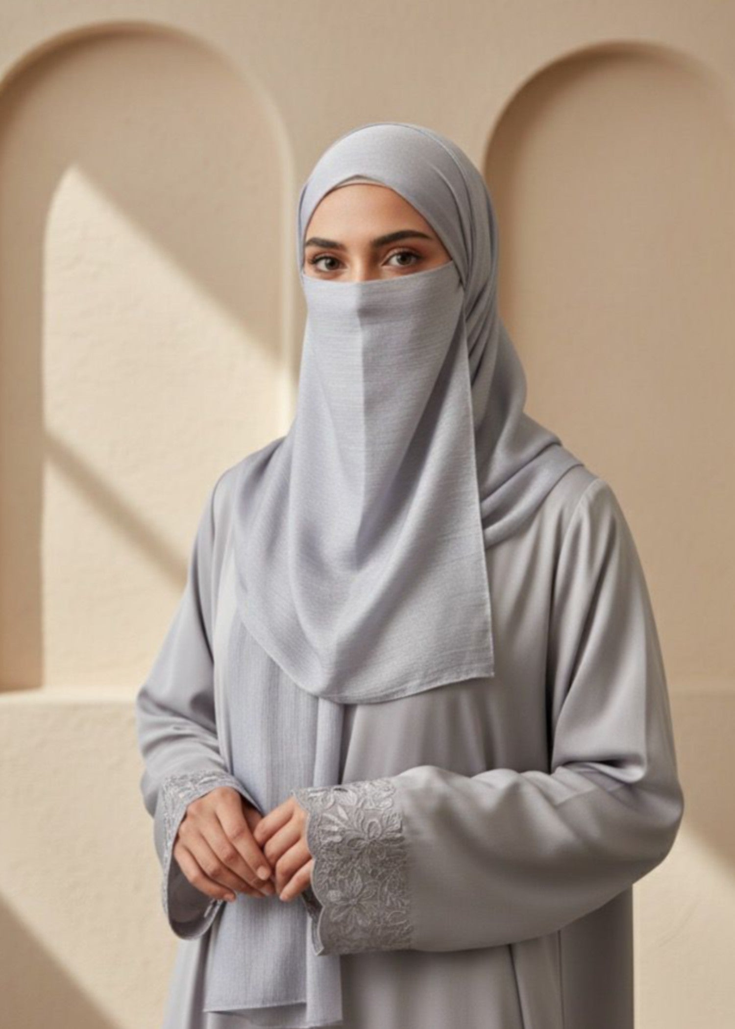 banarsi silk Hijab in Silver