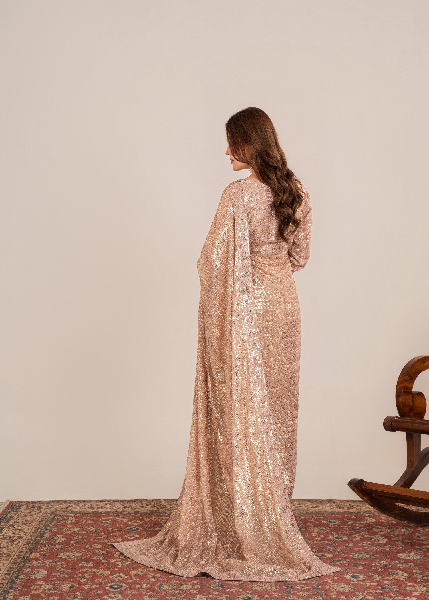 crinkle chiffon Saree in Rose pink