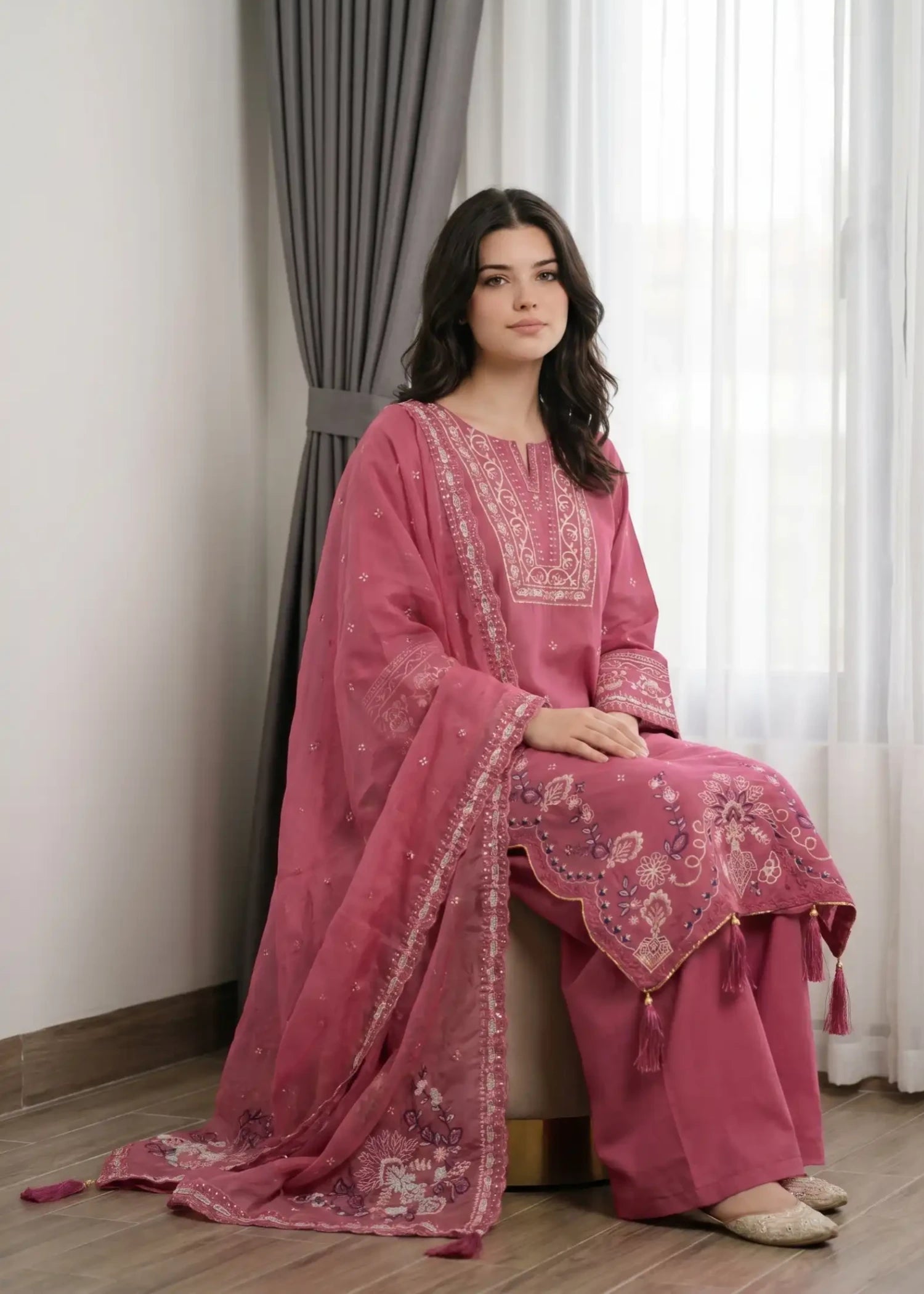 cotton Kurta Set in Strawberry pink
