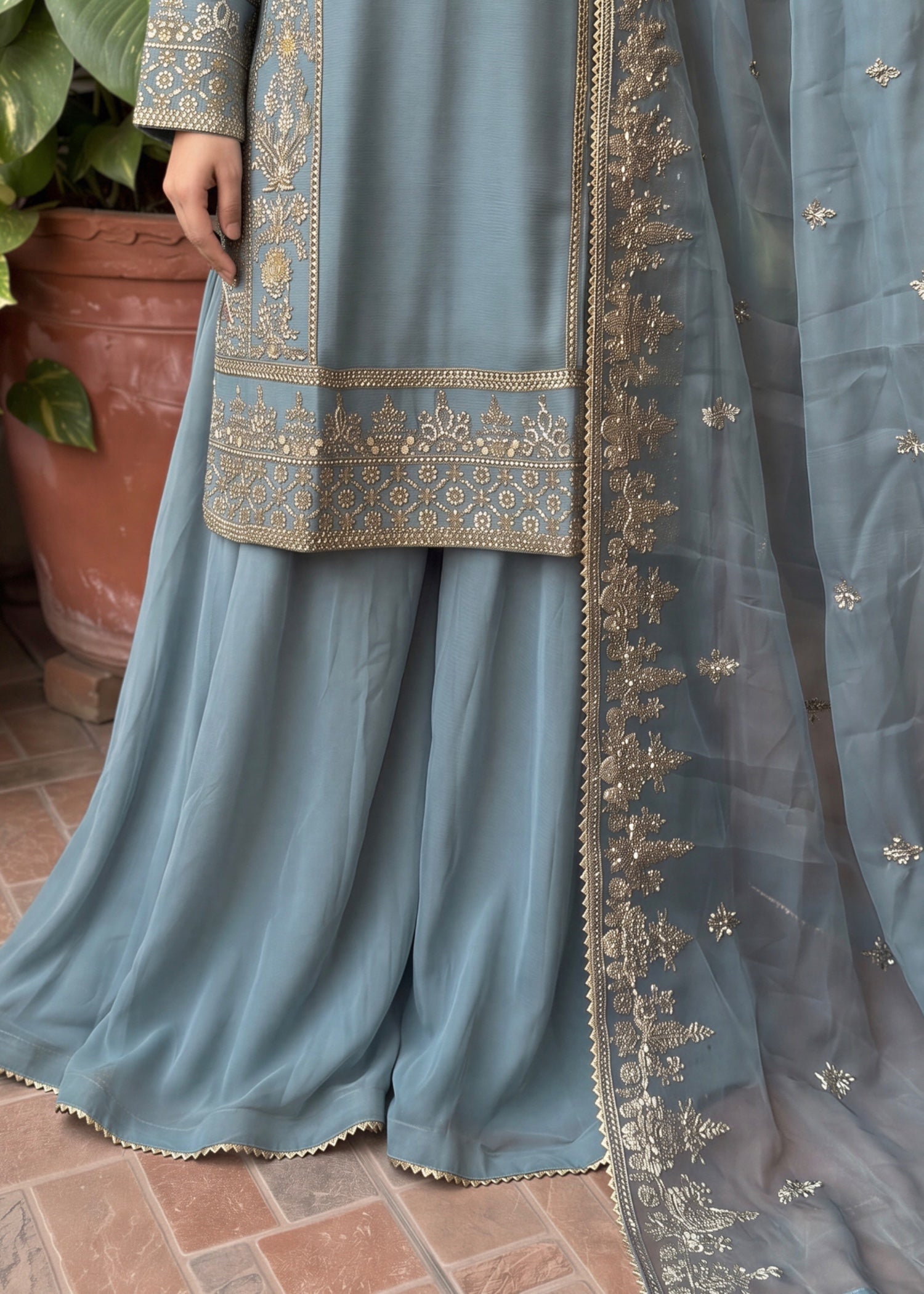 chiffon Sharara in Ice blue