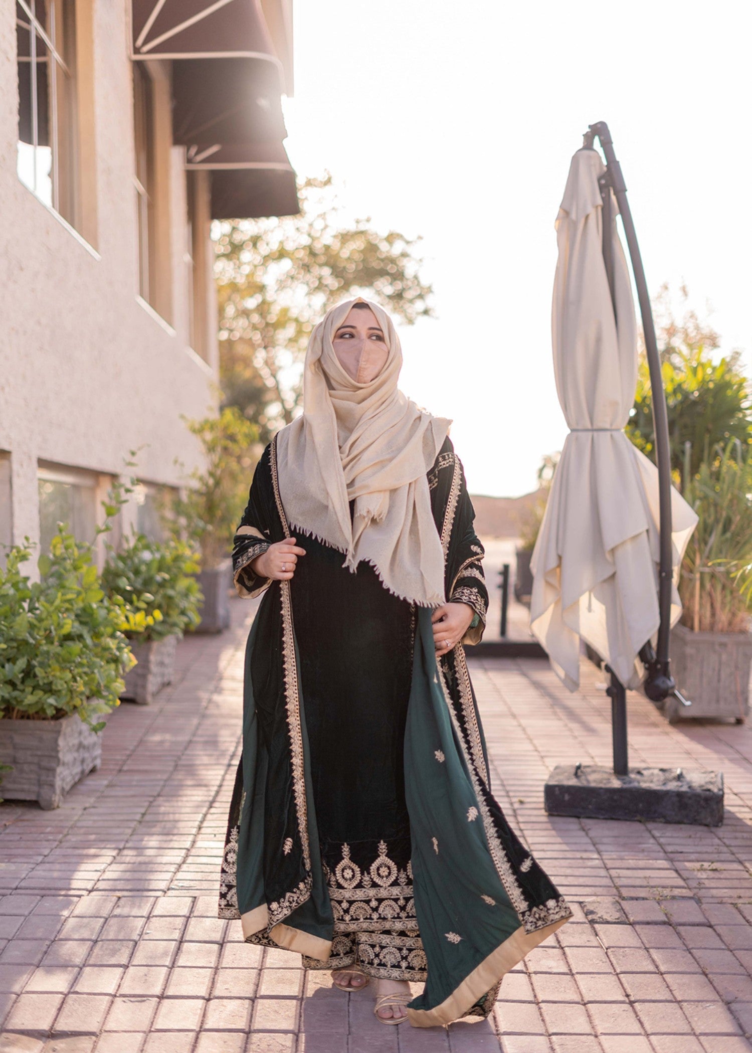 chinese micro velvet 9000 Kurta Set in Dark green
