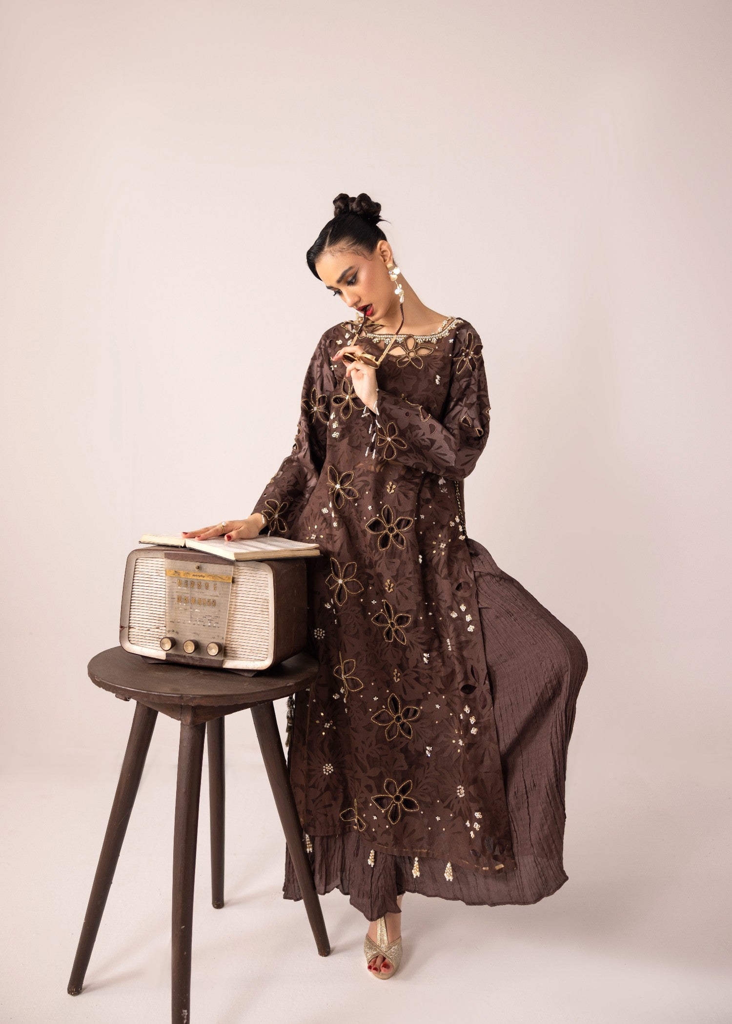 poly organza Sharara in Brunette brown
