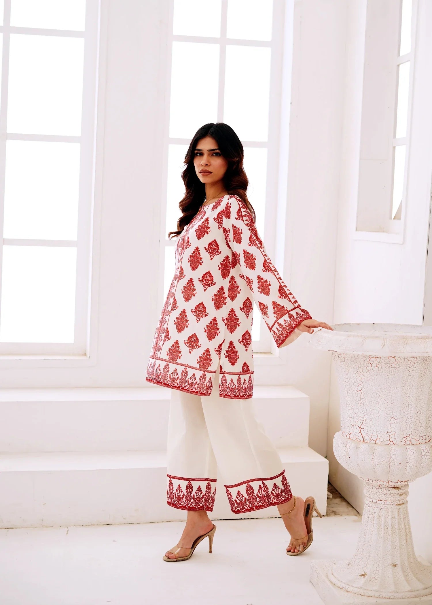 poly lawn Co Ord Sets in White