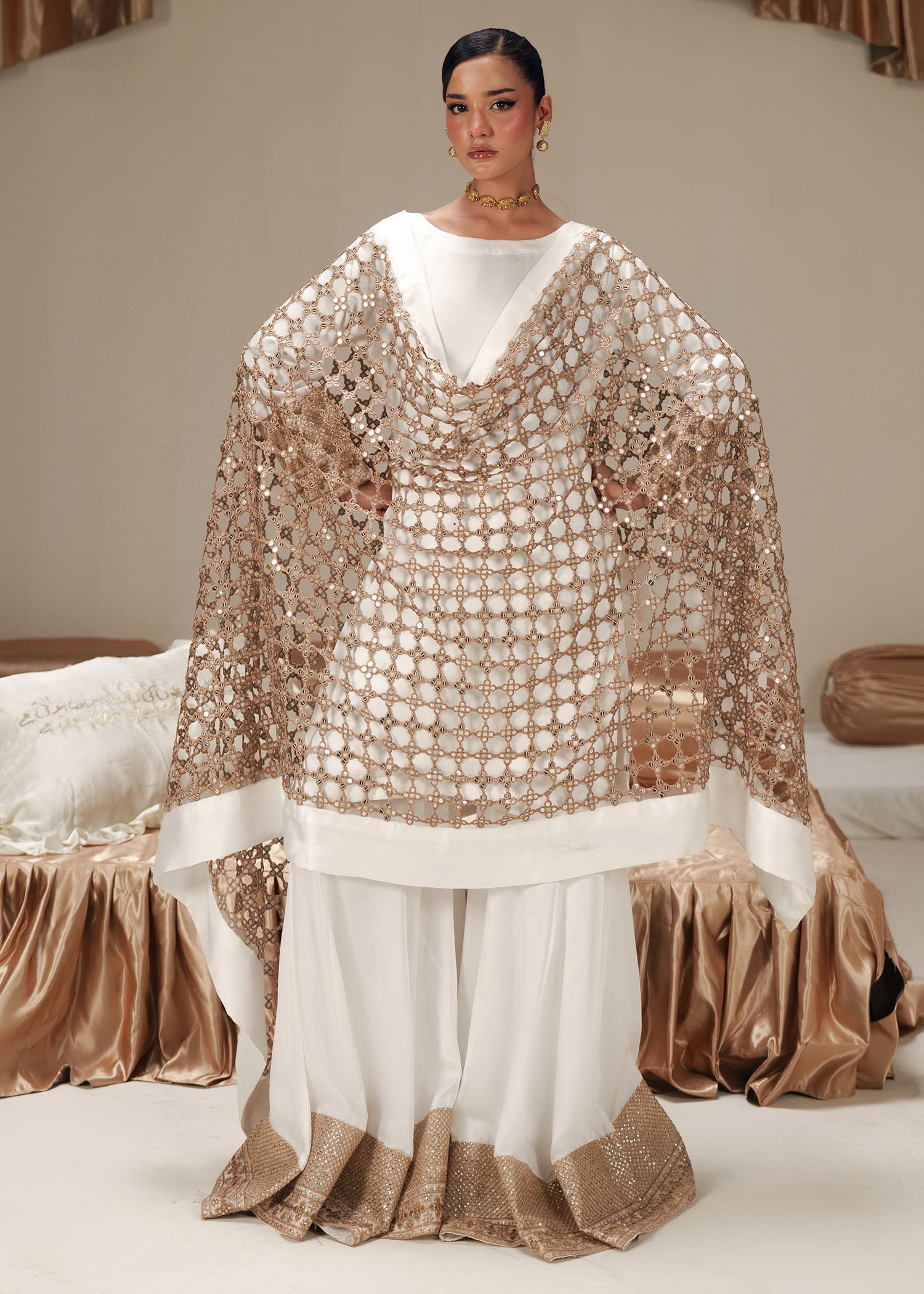 silk charmeuse Sharara in Ivory