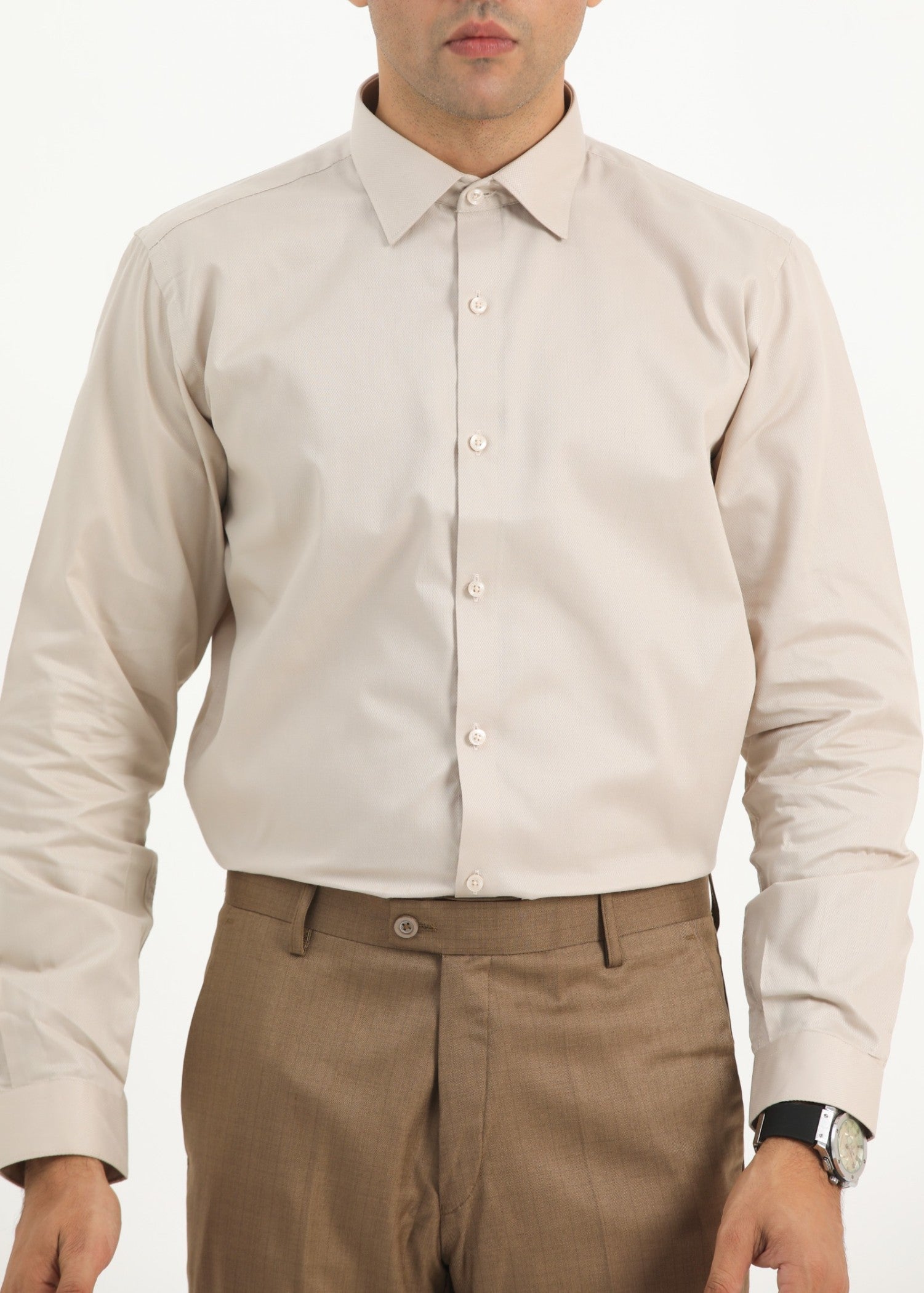 cotton silk Formal Shirt in Beige