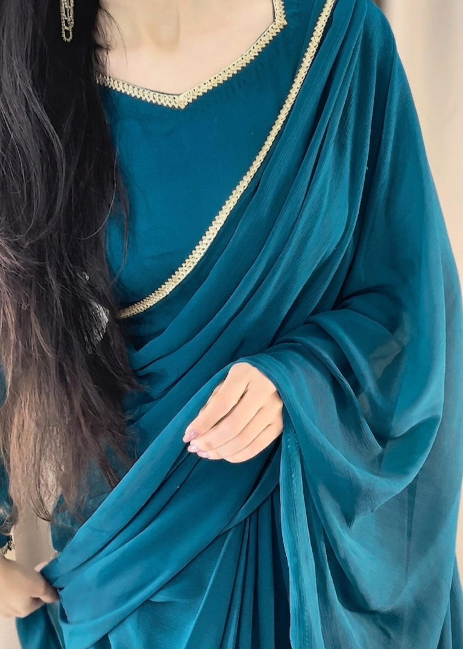 chiffon Saree in Teal