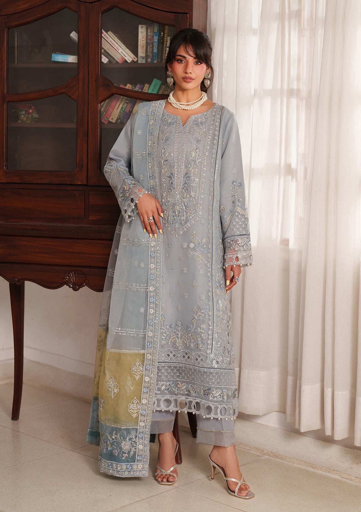 organza Kurta Set in Pastel grey