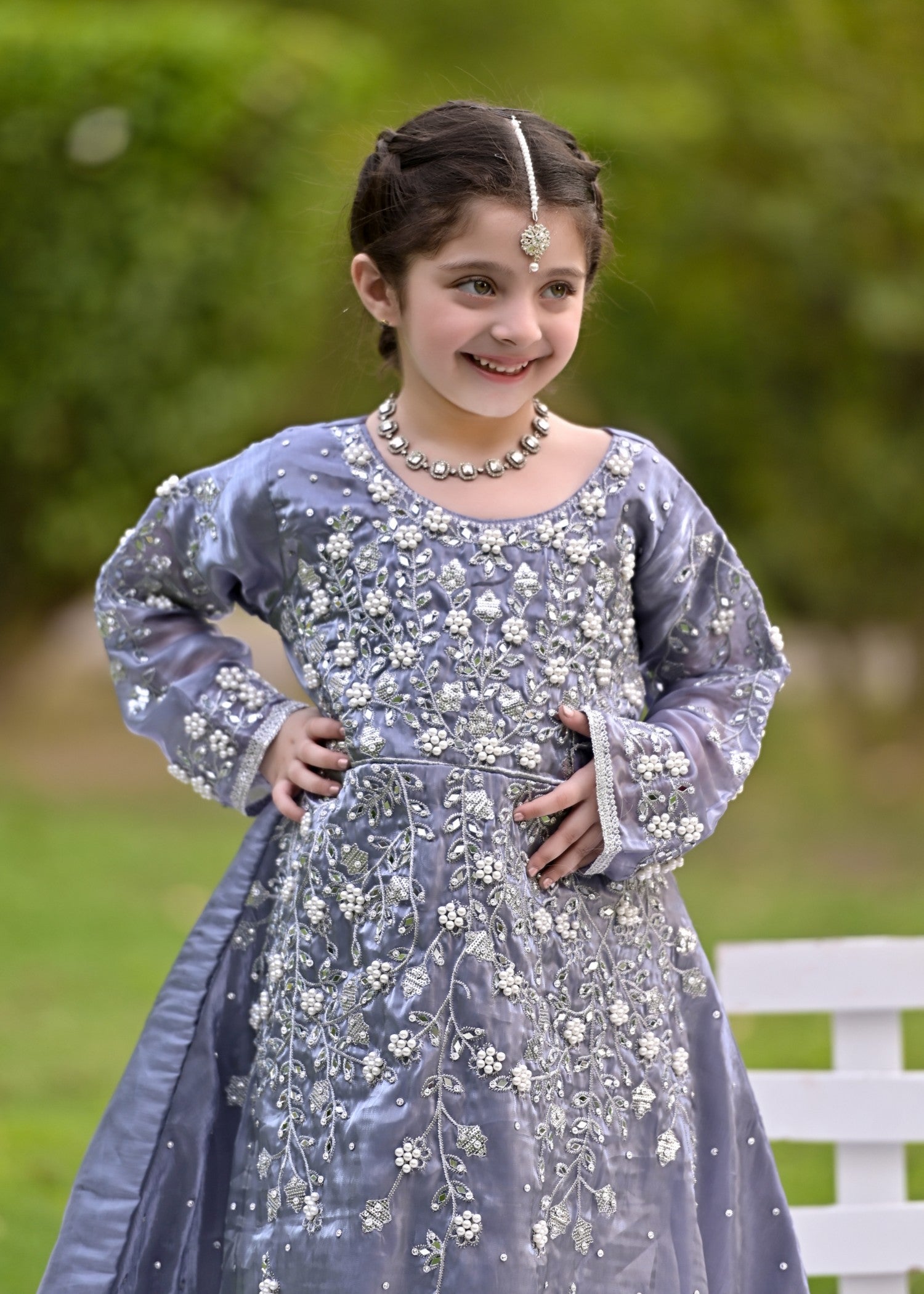 silk Pishwas in Cool grey