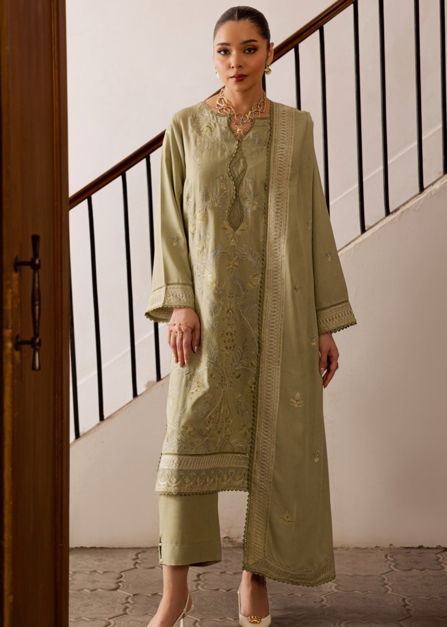 karandi Unstitched in Apple green