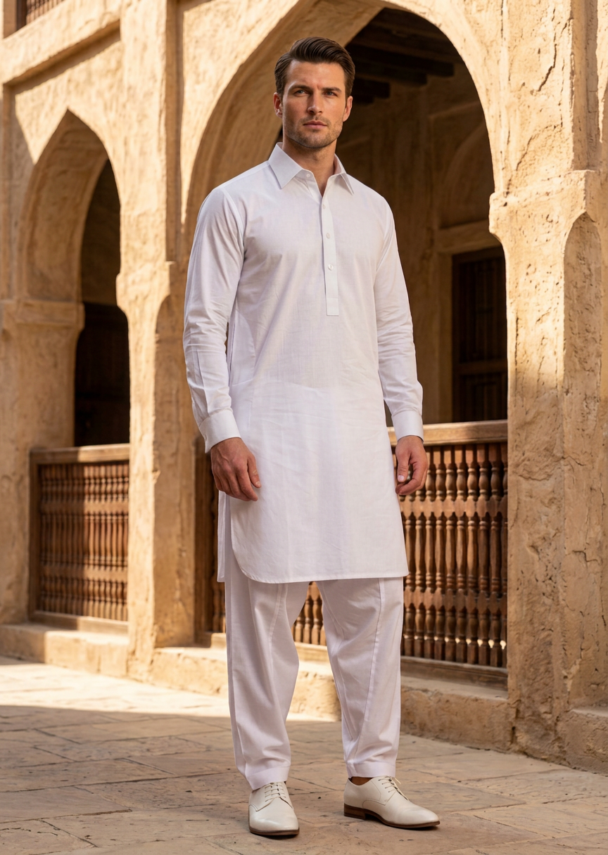latha Shalwar Kameez in White