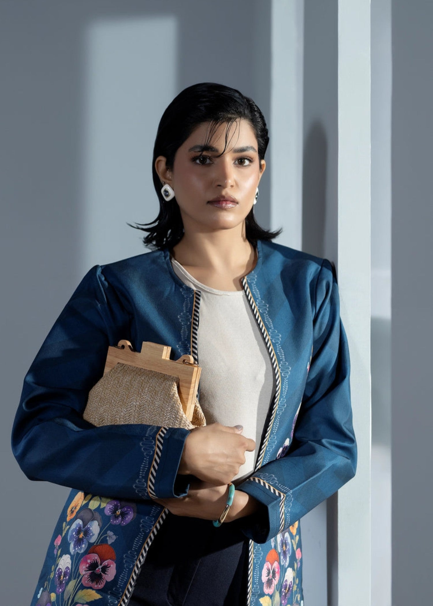 blended cambric Coat in Ocean blue