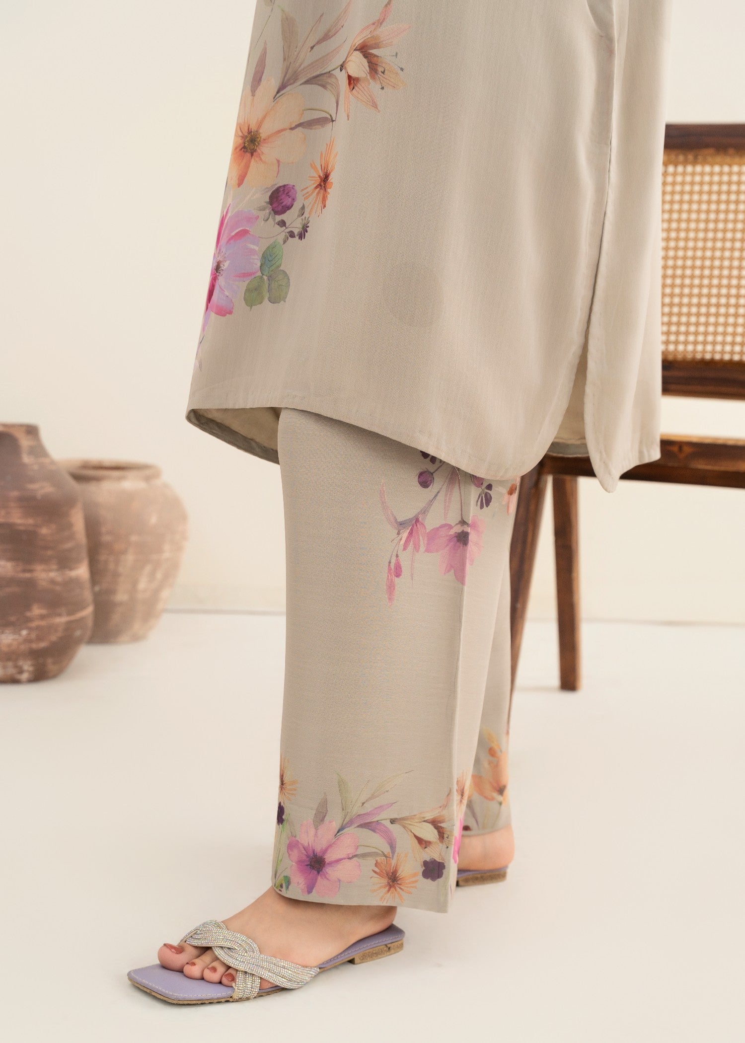 silk Kurta Set in Ash grey