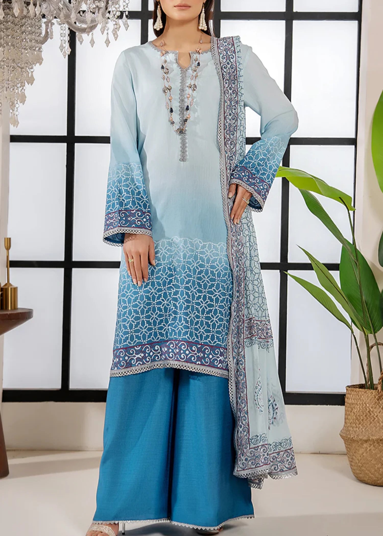 raw silk Unstitched in Sky blue