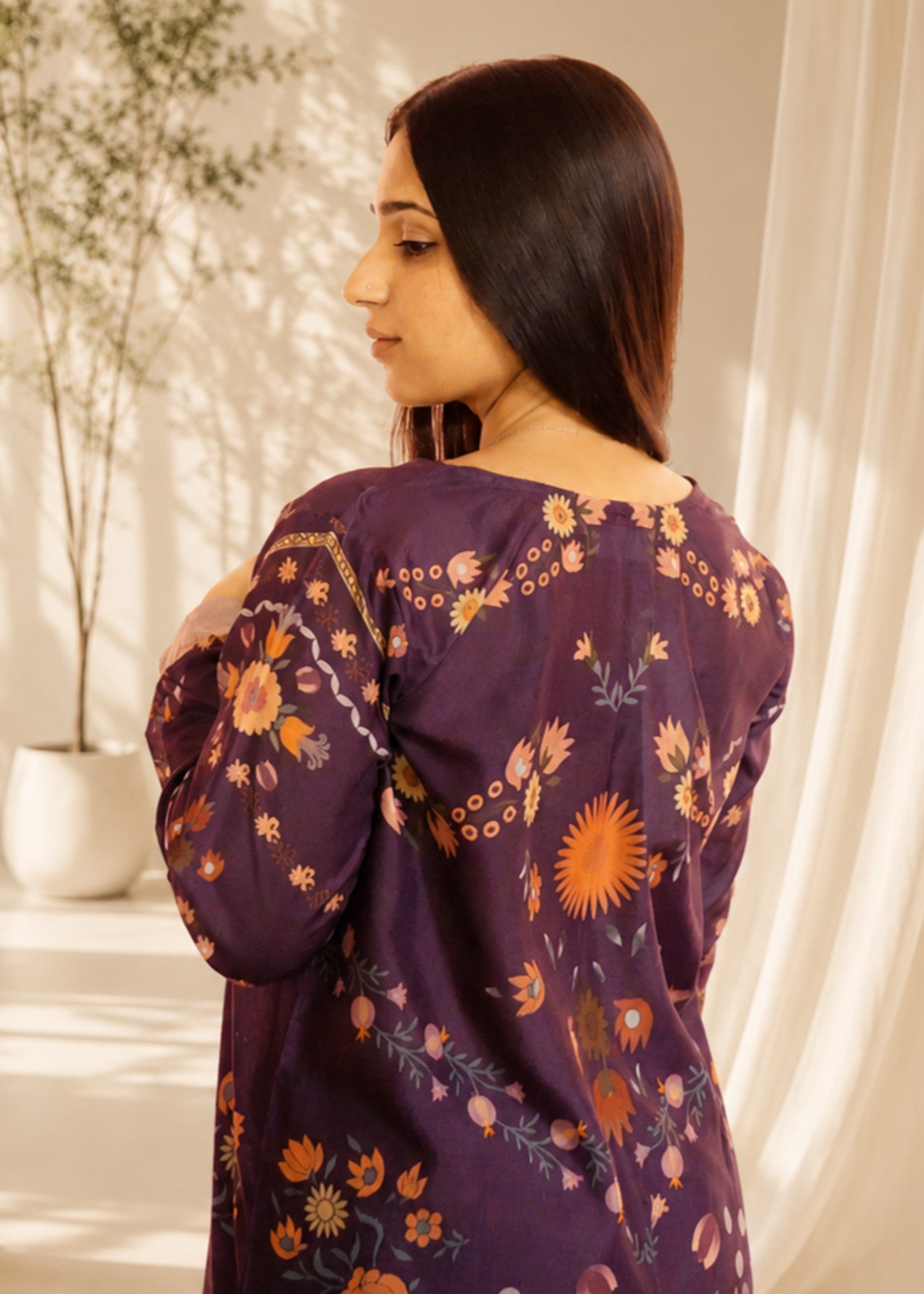poly lawn Kaftan in Purple