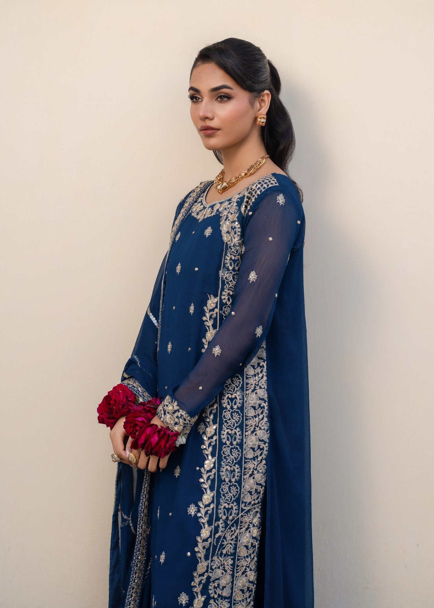 chiffon Kurta Set in Teal