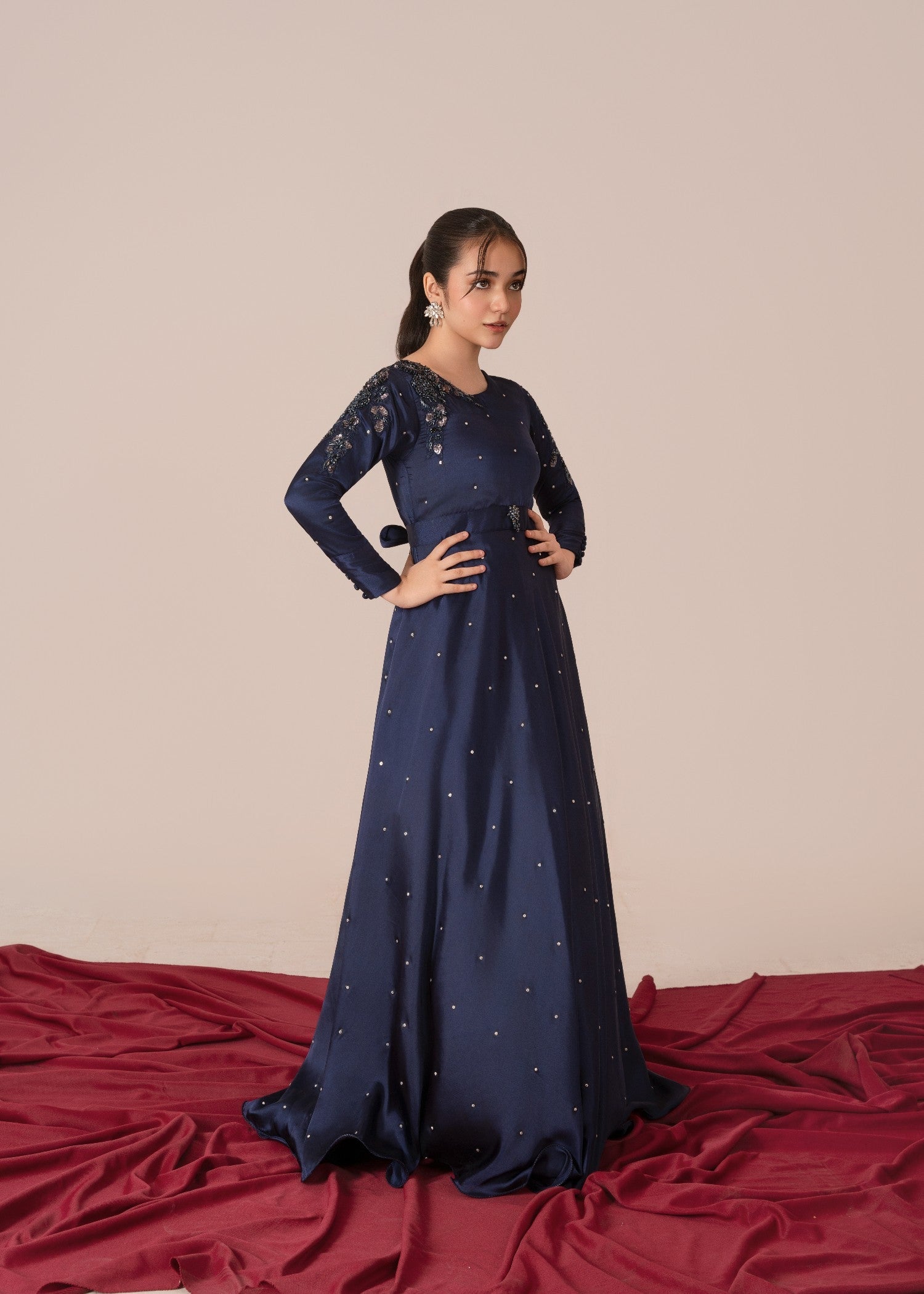 silk Pishwas in Navy blue