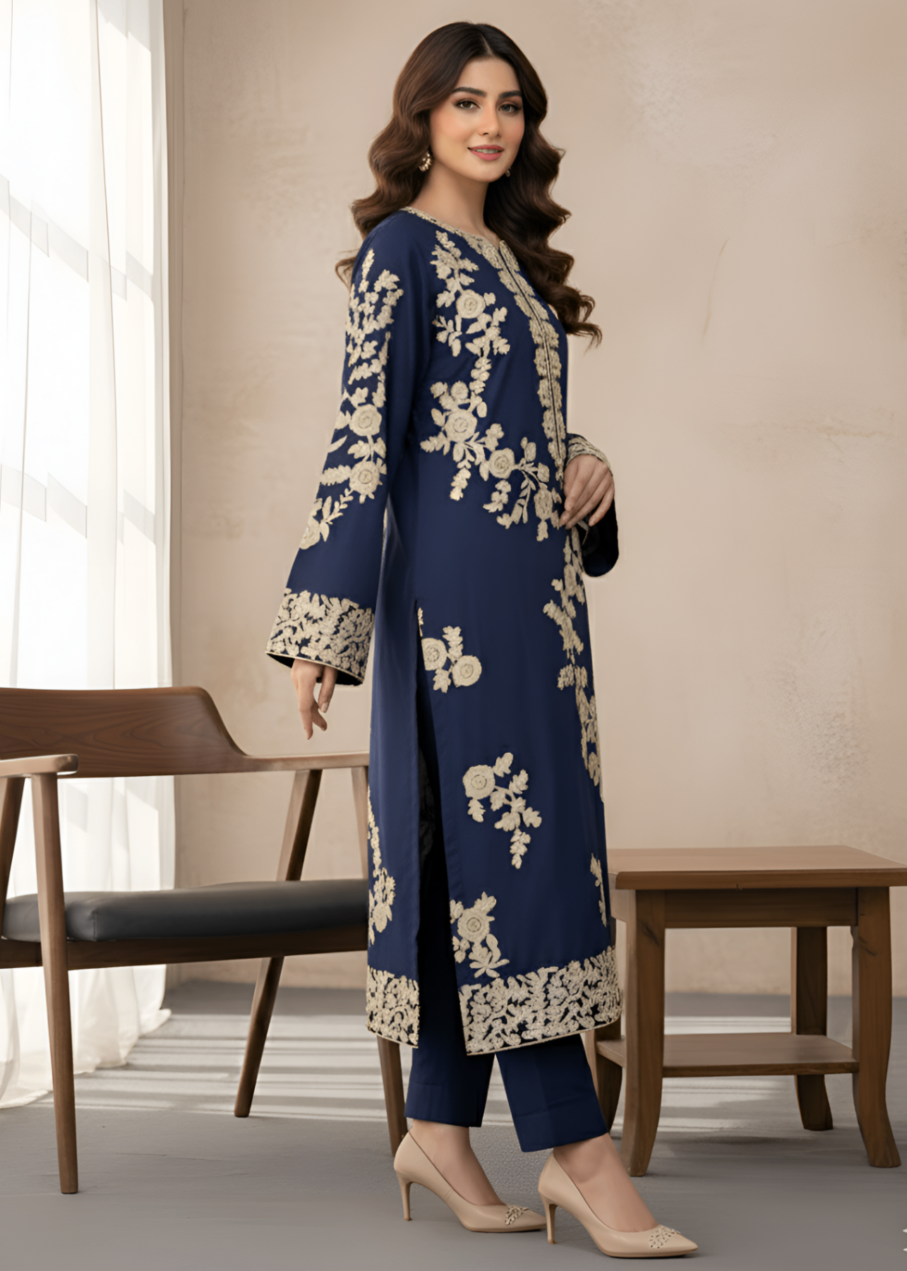 dhanak Kurta Set in Navy blue
