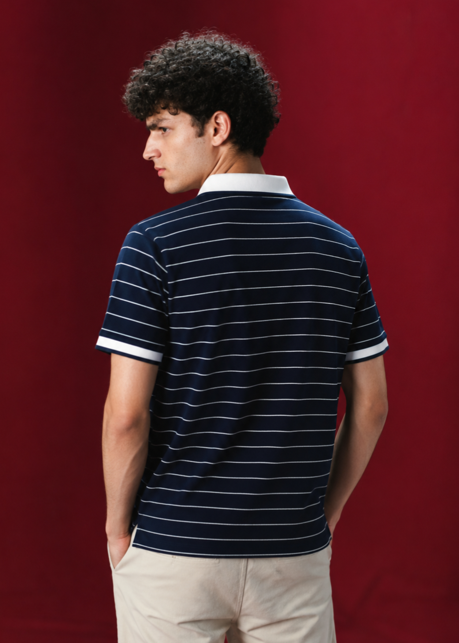 cotton jacquard Polo Shirt in Dark blue, white by Grab By The Shoppe