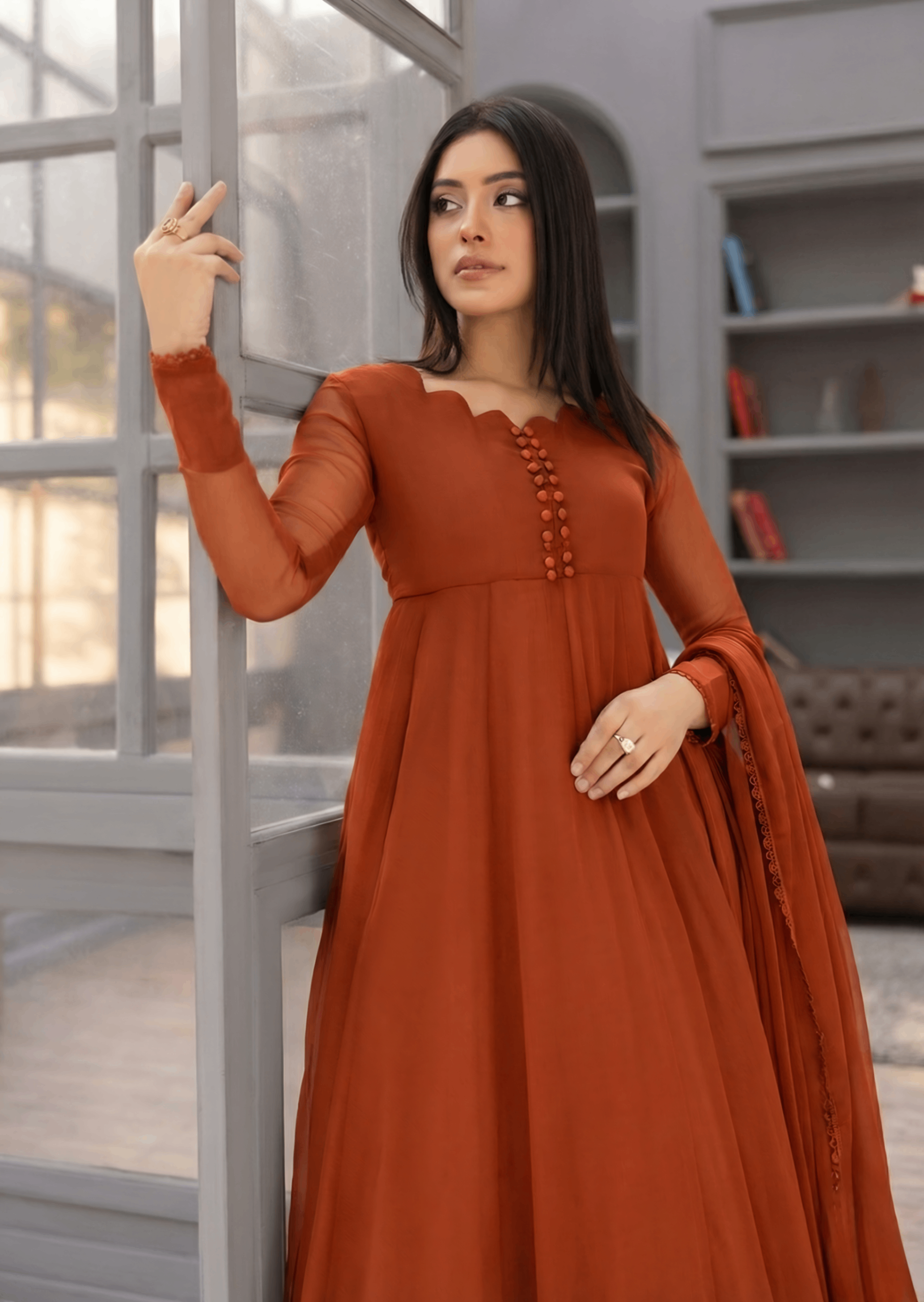 chiffon Maxi in Rust orange