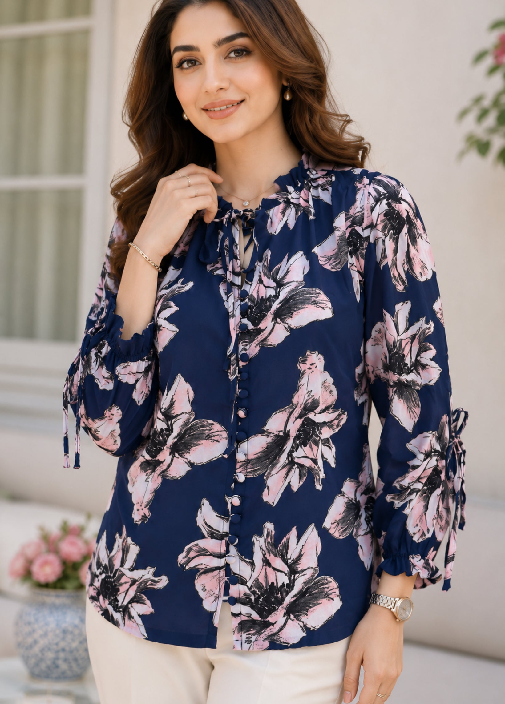 chiffon Top in Navy blue