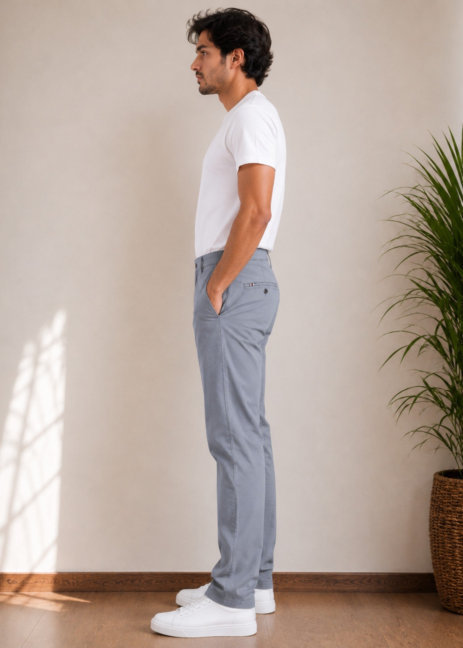 twill cotton Pants in Slate grey
