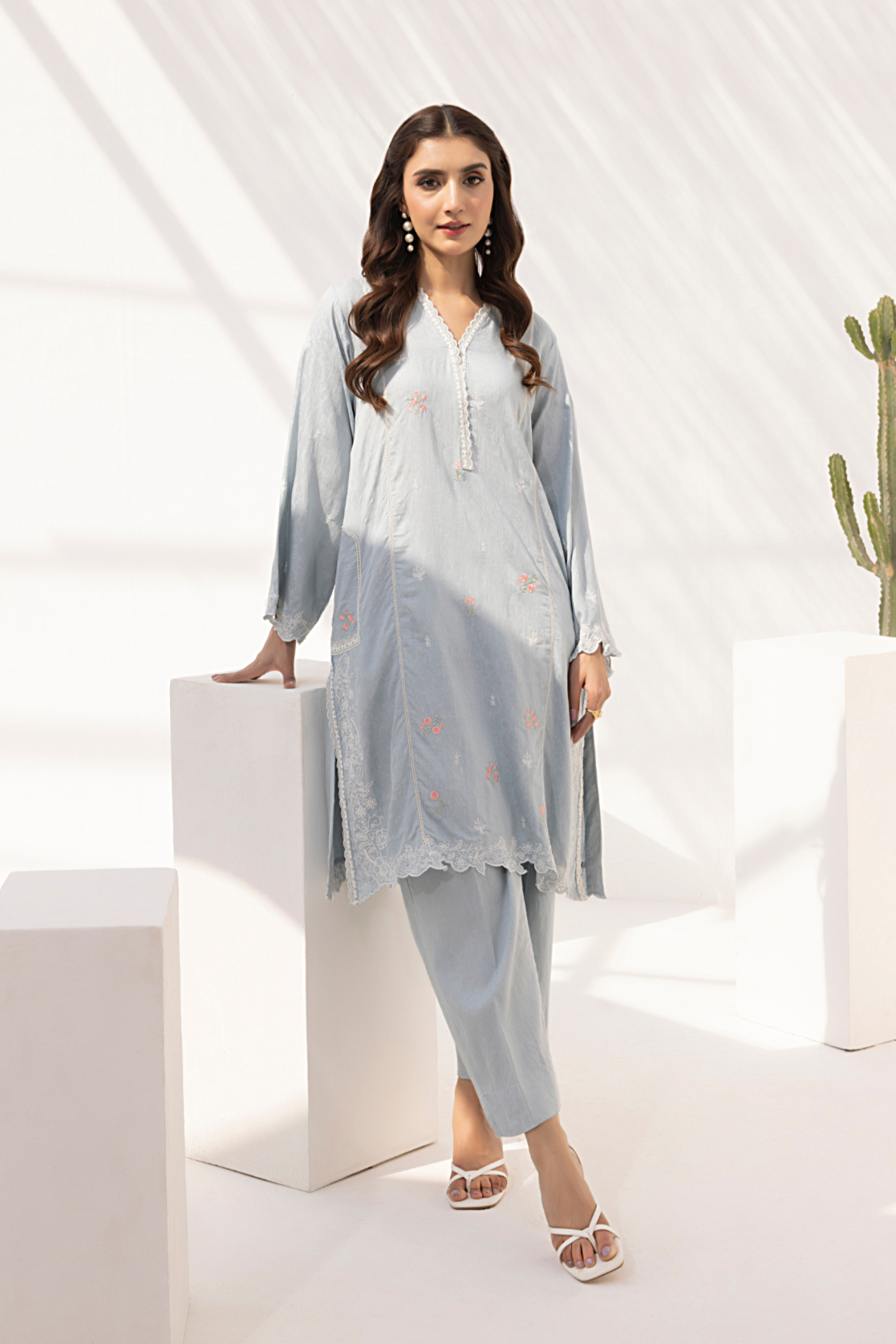 viscose Kurta Set in Slate grey