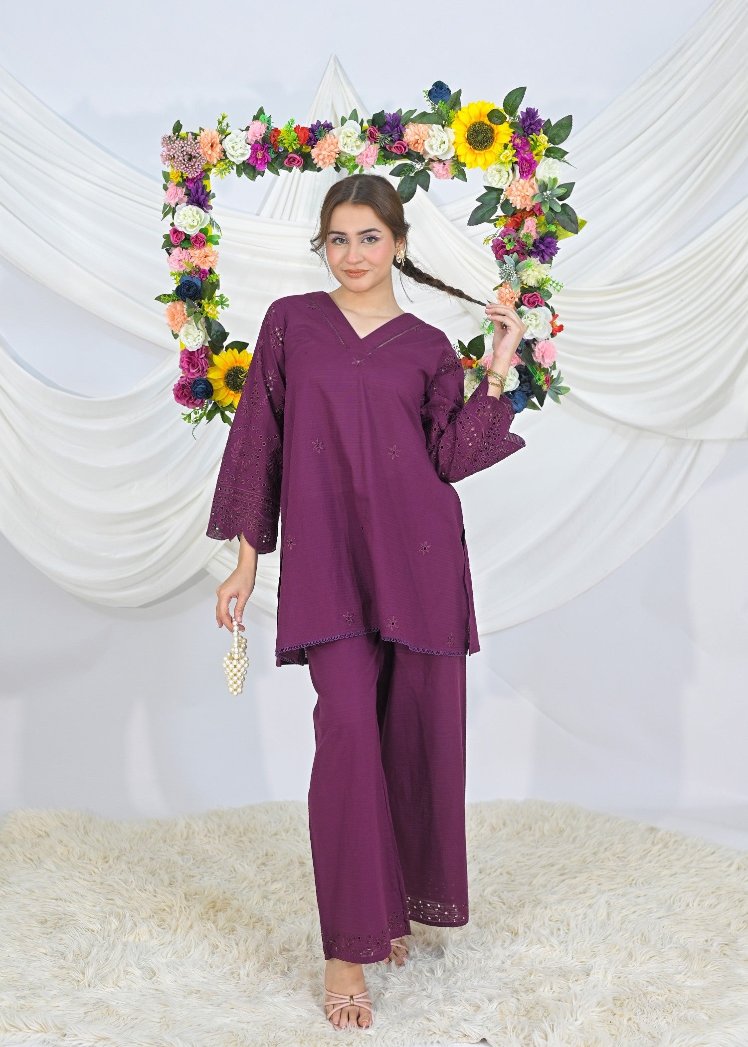 lawn cotton Co Ord Sets in Purple