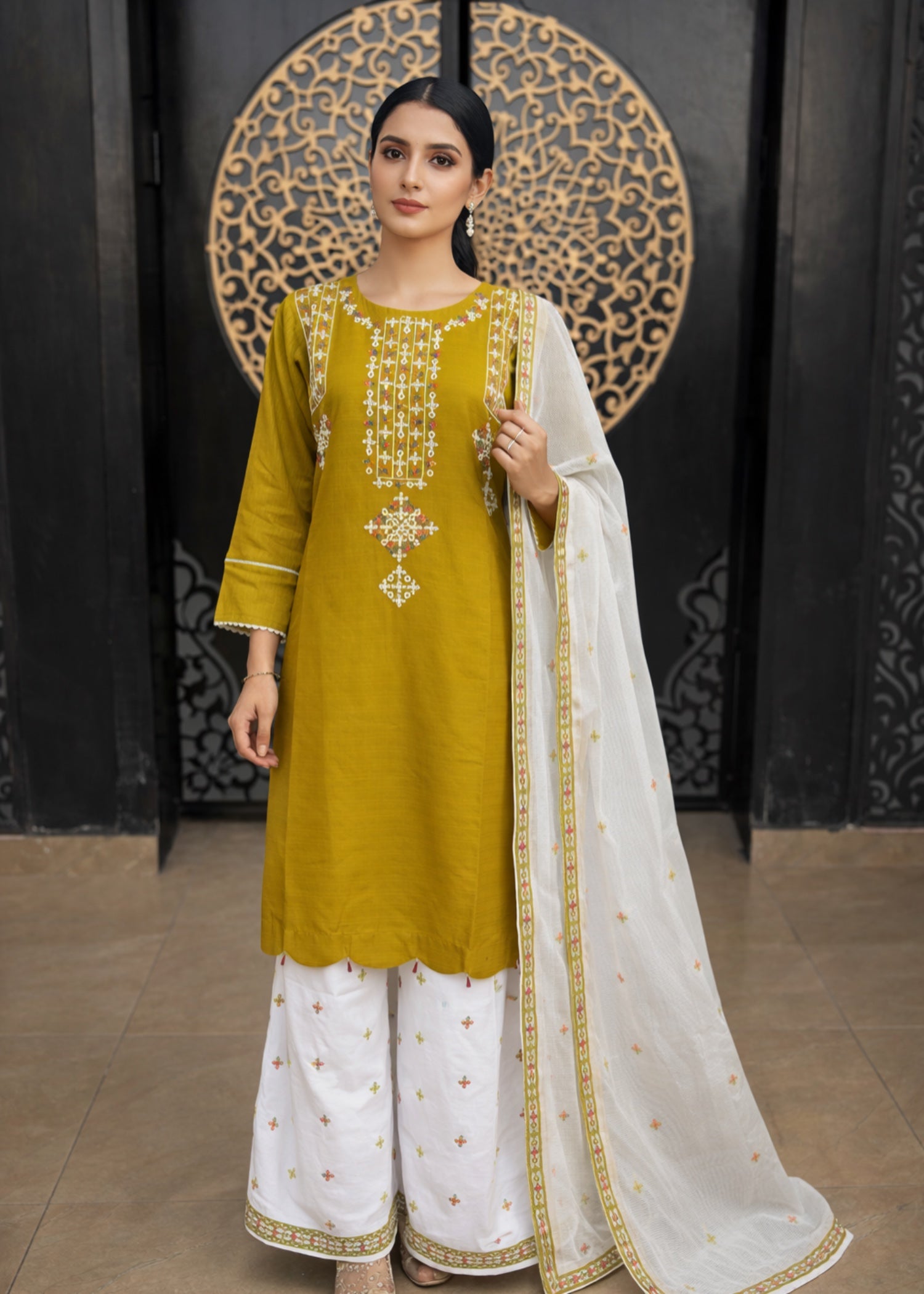 cotton Kurta Set in Mustard