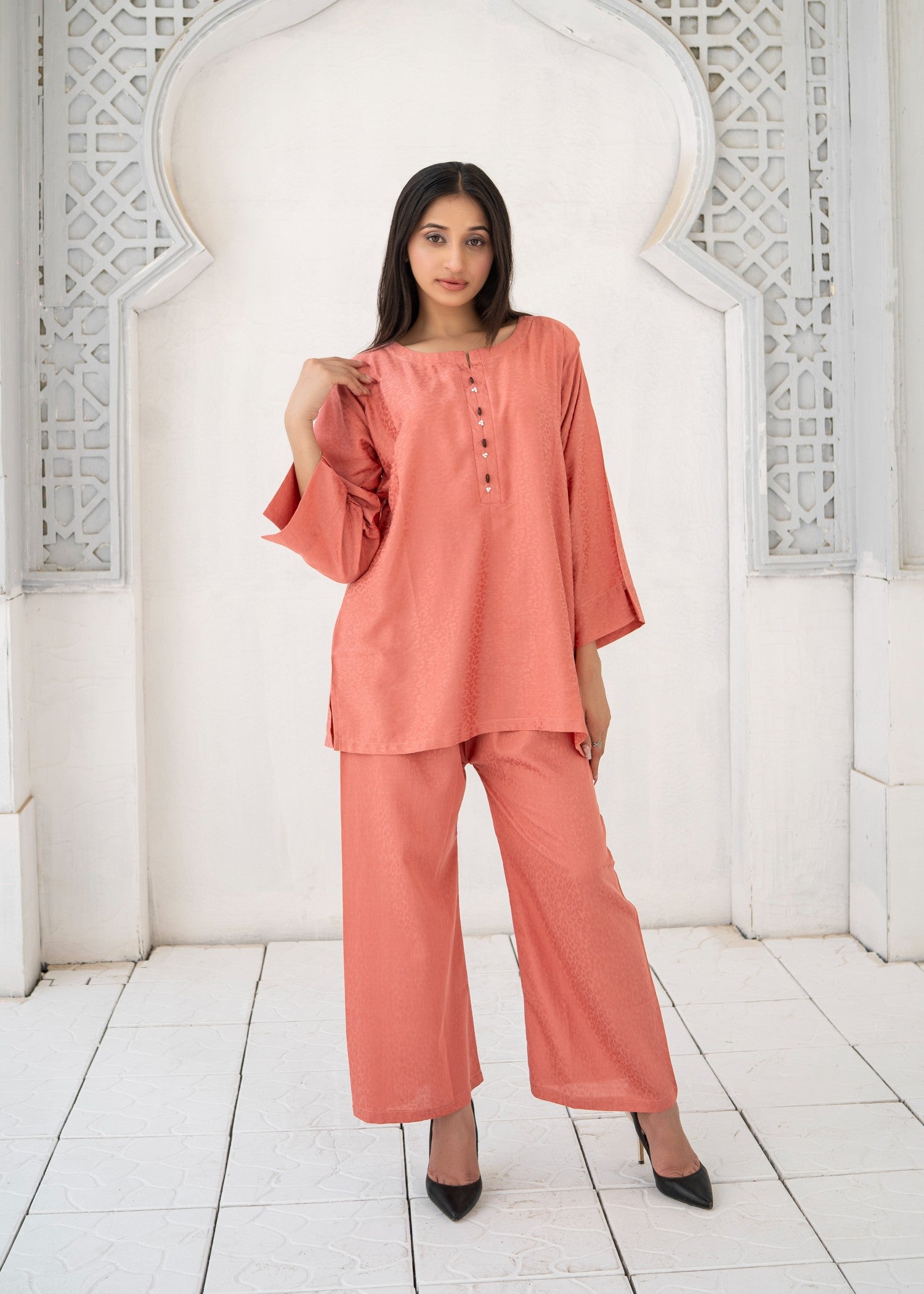 cotton Kurta Set in Salmon pink