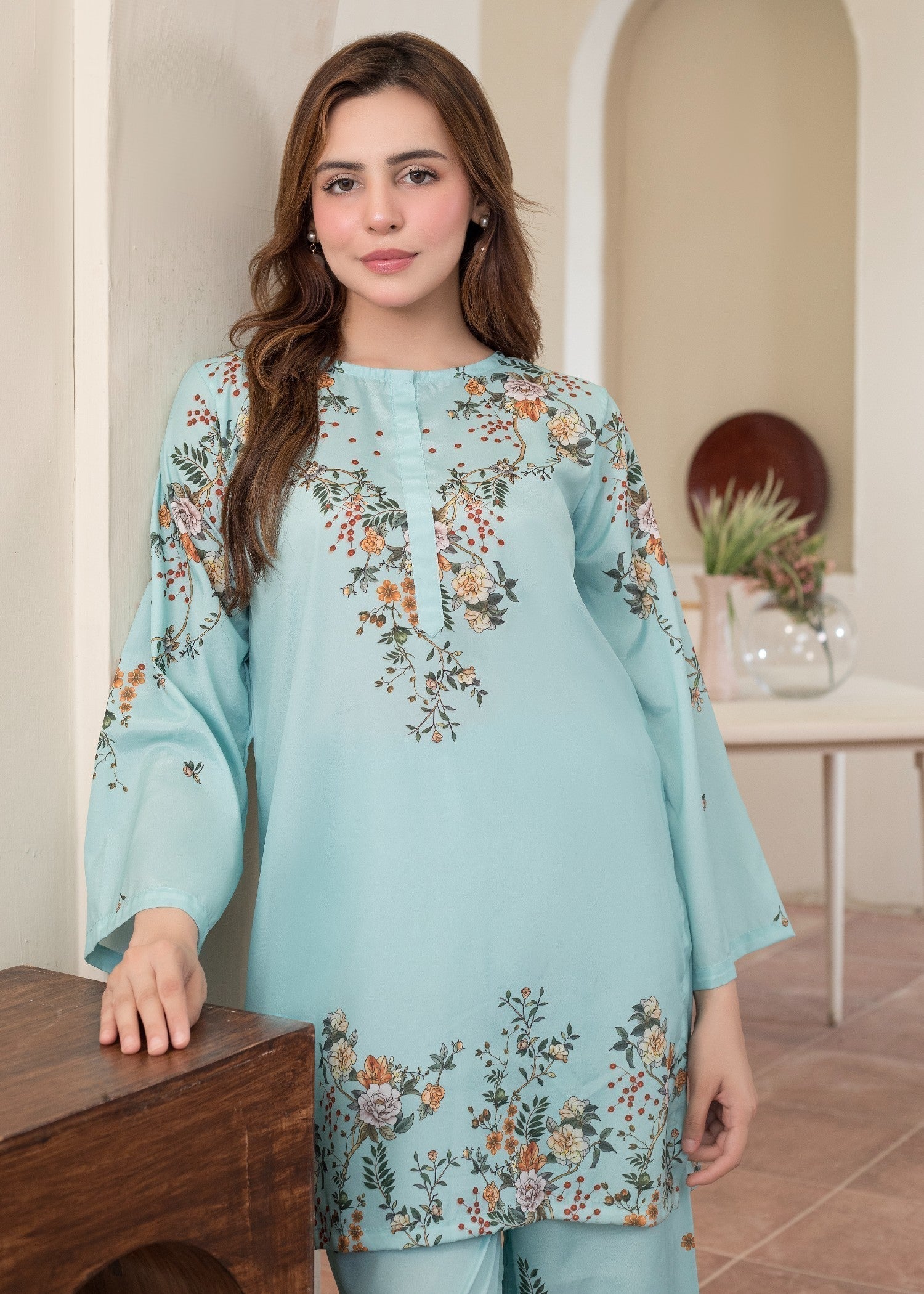 polyester crepe Co Ord Sets in Light blue