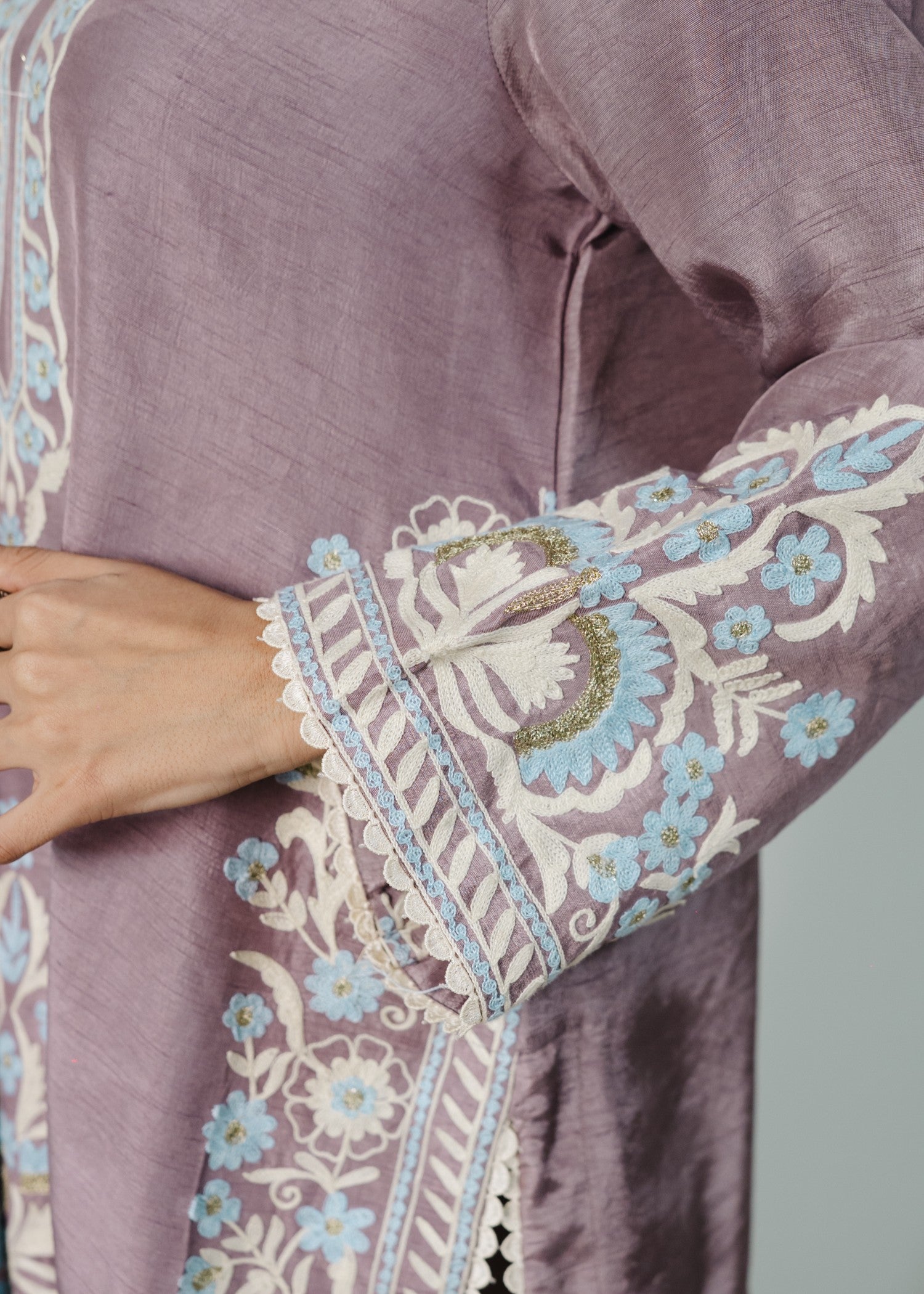 korean raw silk Kurta Set in Mauve pink