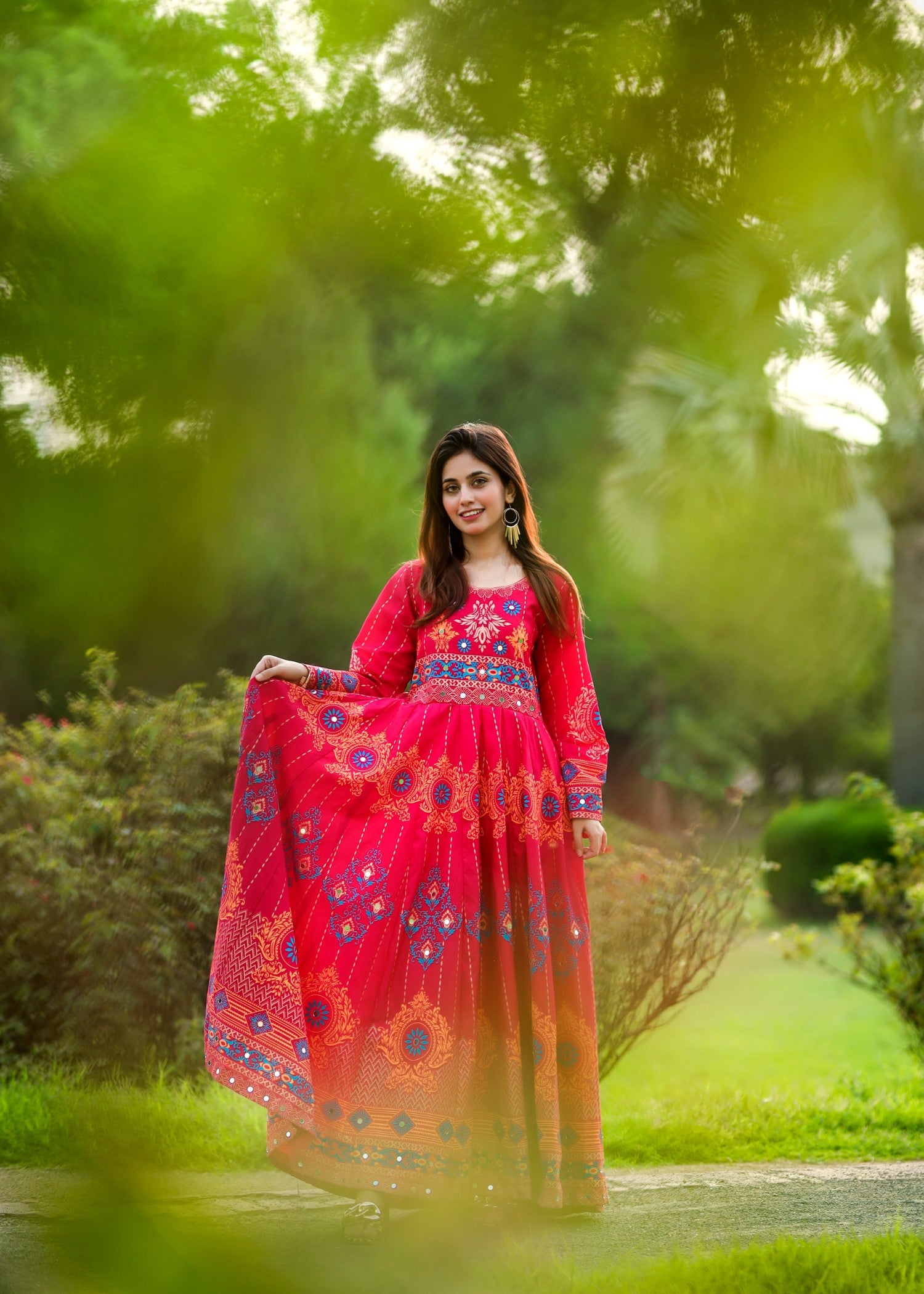 cotton satin Maxi in Hot pink