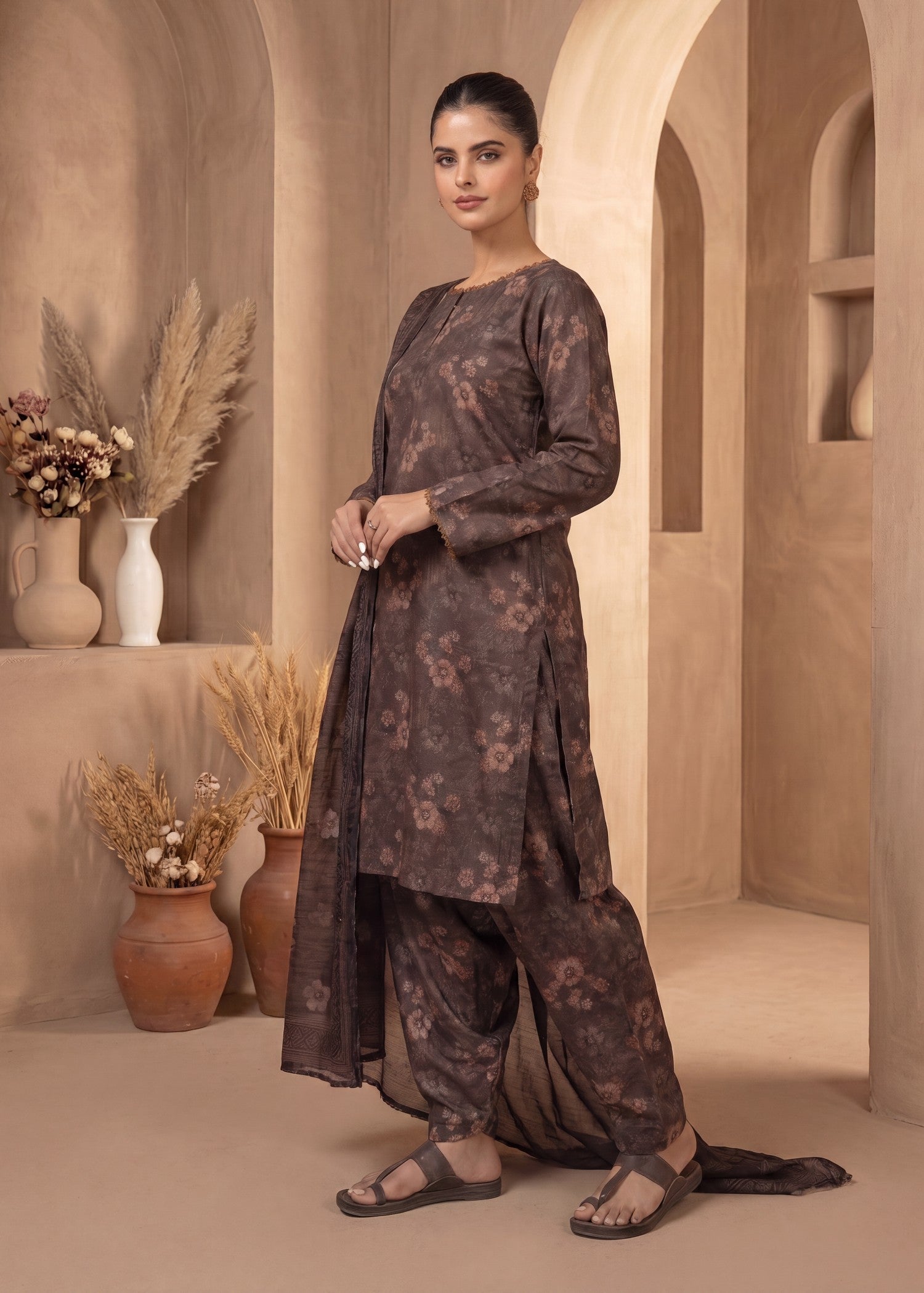 silk Kurta Set in Brown