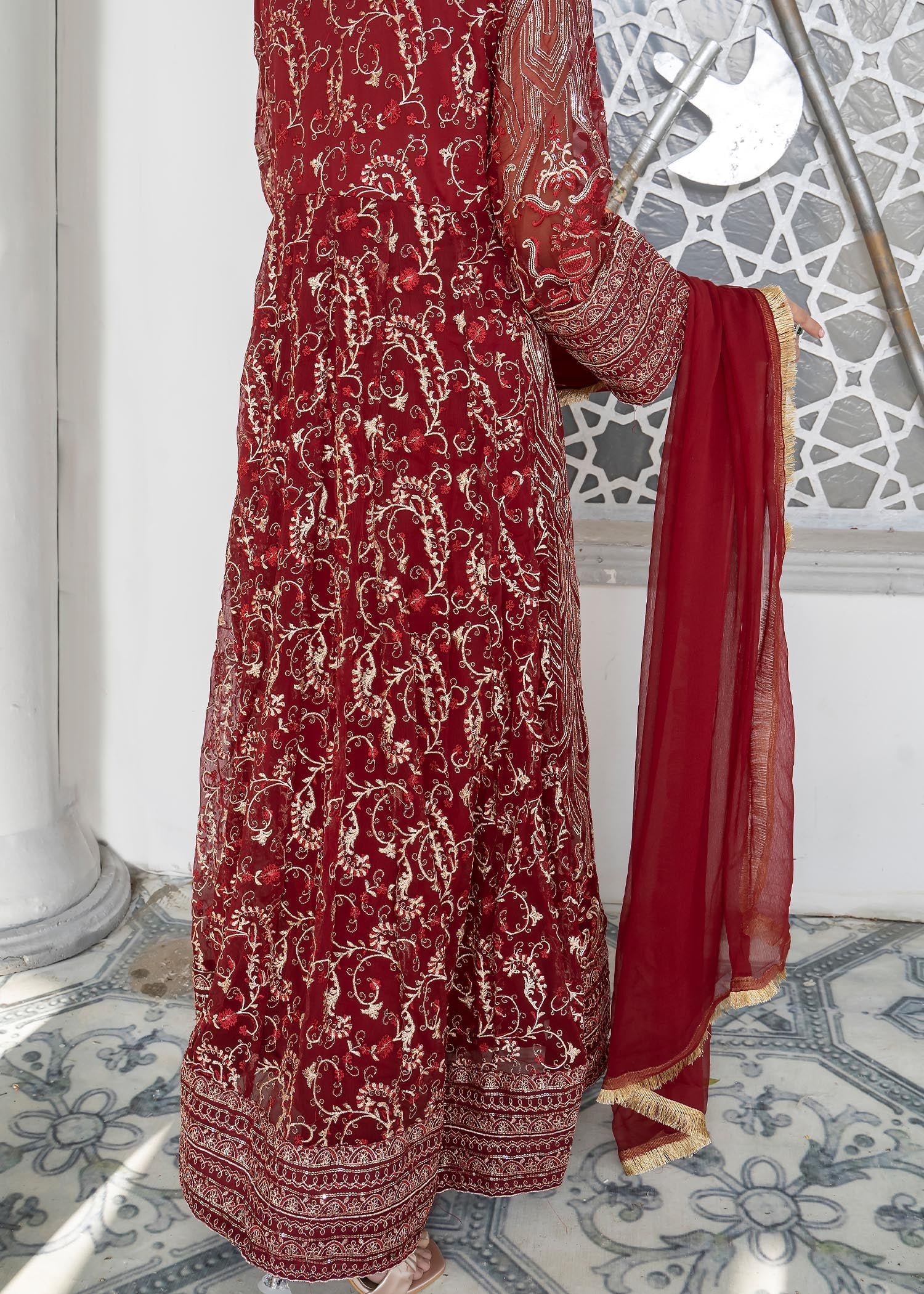 chiffon Angrakha in Maroon