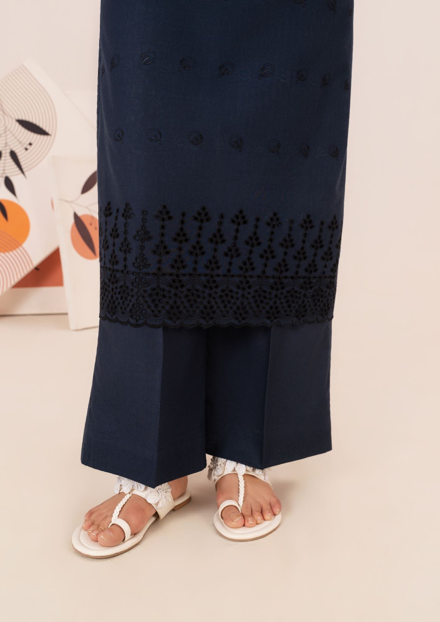 cambric Kurta Set in Navy blue