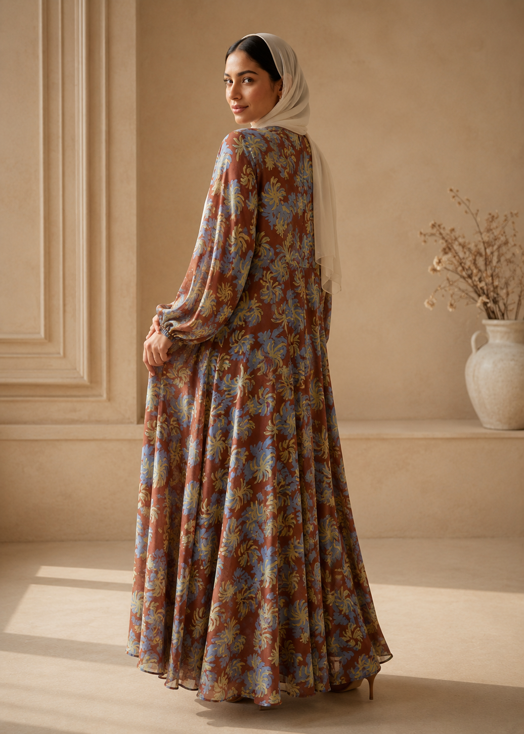 lawn Abaya in Rustic brown