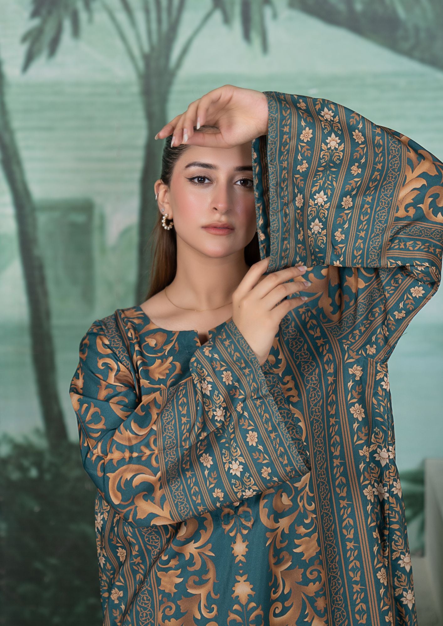 arabic lawn Kaftan in Olive green