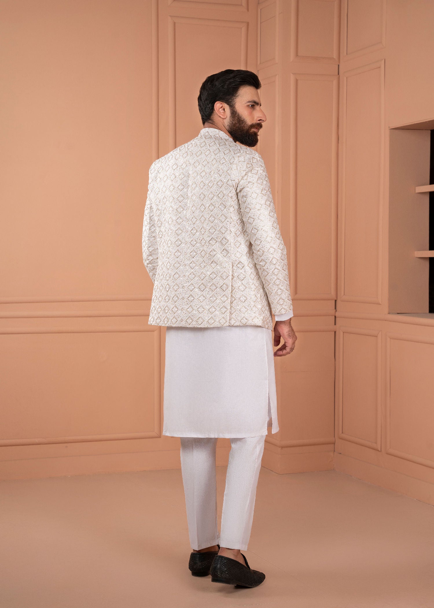 raw silk Prince Coat in White